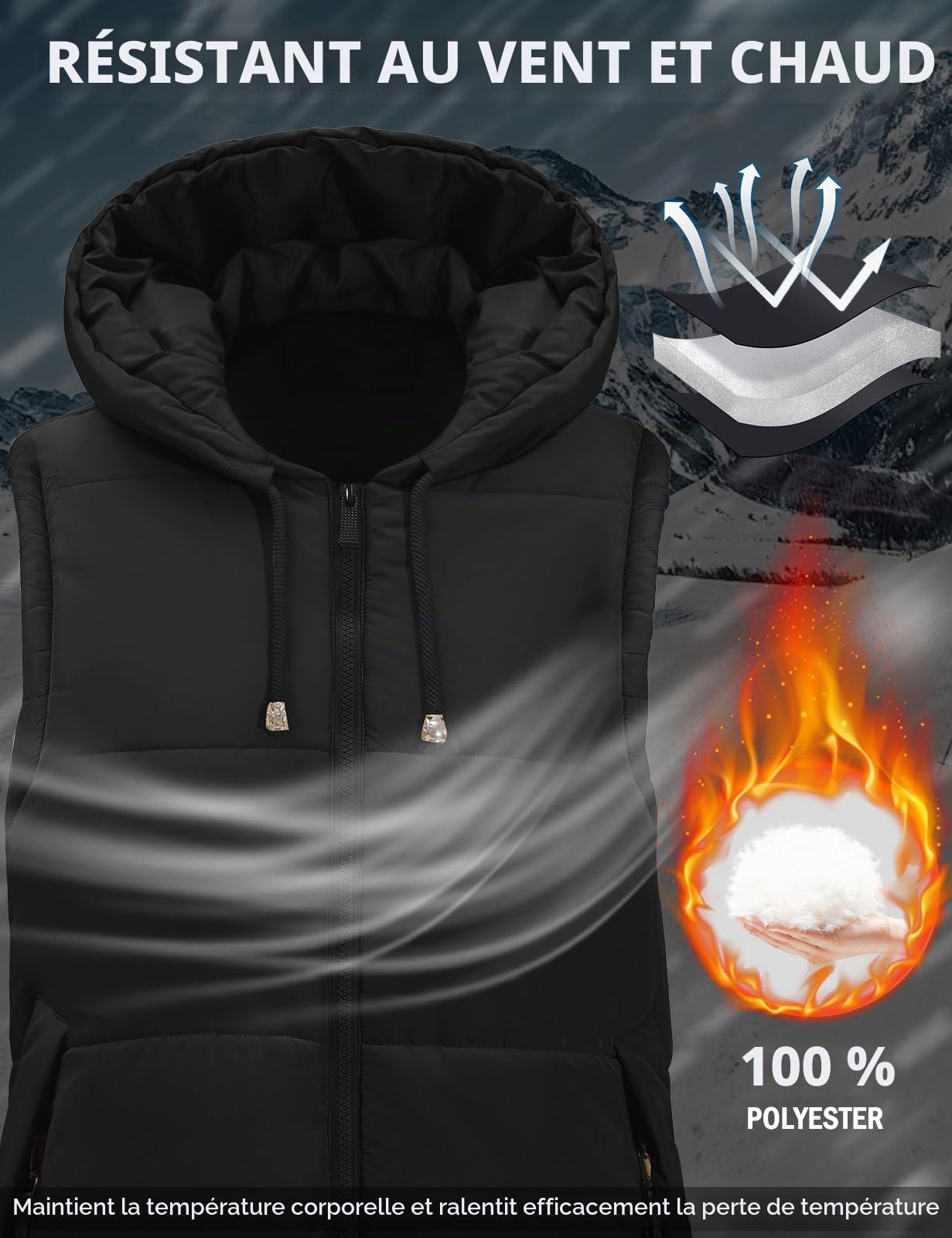 Vancavoo Doudoune Longue Sans Manche Femme,Veste Longue Sans Manche Manteaux Extérieure à Courtepointe Blouson Capuche Gilet Sans Manche Hiver