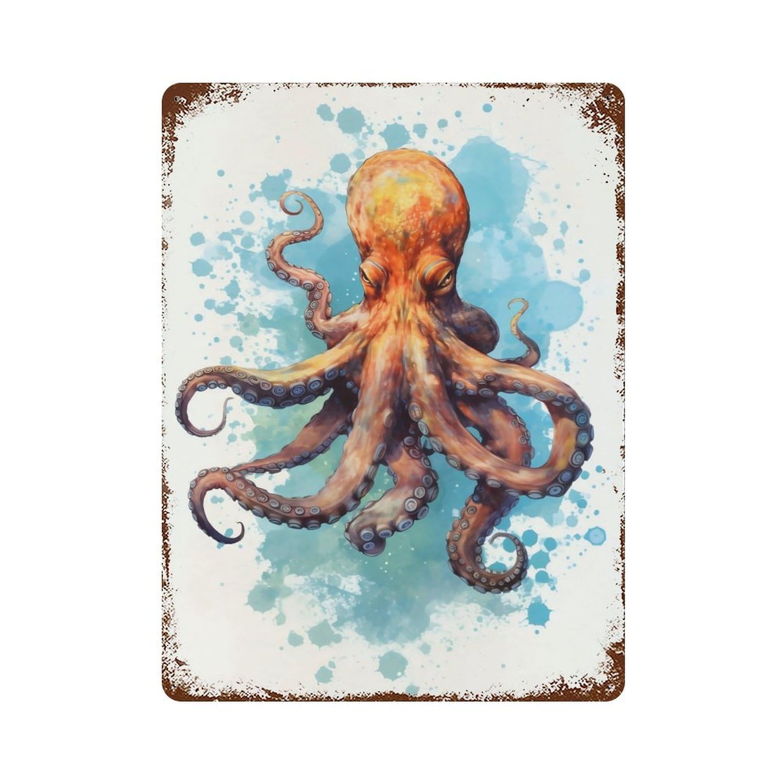 Octupus Watercolor 15.7"x11.8" Vintage Metal Tin Sign, Novelty Wall Decor for Basement, Hobby Room And Garage Decor