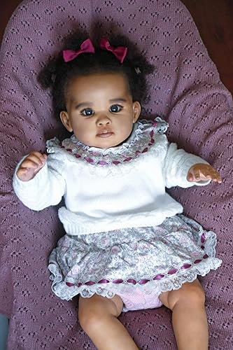 Miniatura 4 de iCradle Muñeca Reborn de bebé negra de 24 pulgadas, muñeca realista recién nacida, muñeca afroamericana realista con ropa y juguete, el mejor regalo