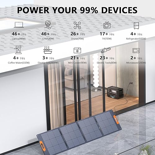 Miniatura 27 de ALLWEI Generador solar LiFePO4 de 1200 W (pico de 2400 W) con 1 panel solar de 200 W, carga rápida en 1.5 horas, estación de energía portátil