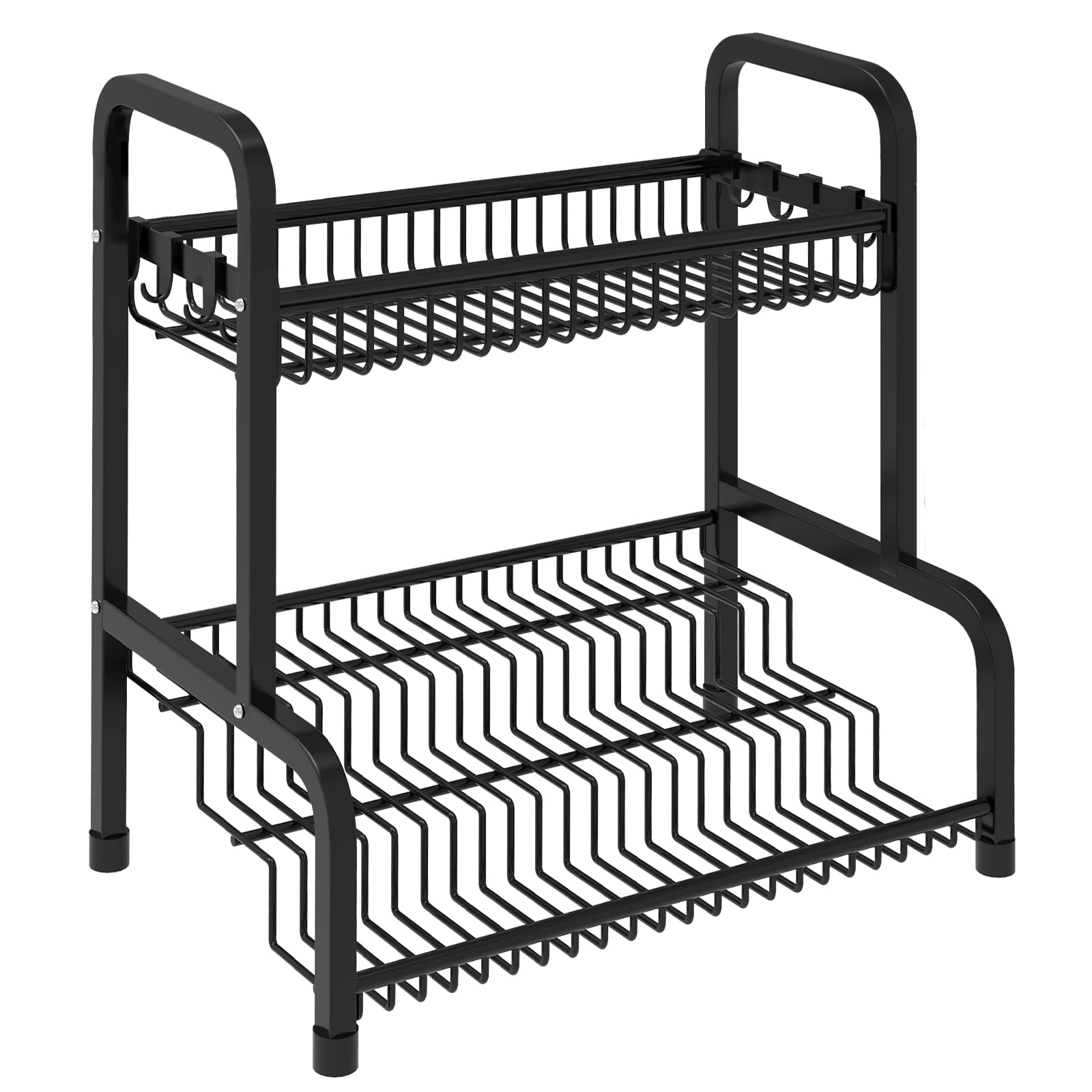 Gewürzregal,2 Etagen Küchenregal aus Metall mit 8 Haken,Küchenarbeitsplatte Organizer für Aufbewahrung Gewürzen,Ölflaschen,Kosmetik(Schwarz)