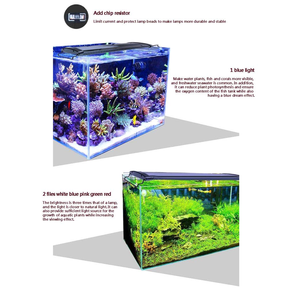 NANANA Pantalla Luz LED Acuario Lámpara de Iluminación para Acuarios Plantados Lampara LED para Peceras(Luz de Luna, Simulación de Luz Diurna, para Plantas de Agua Dulce y Salada),40cm