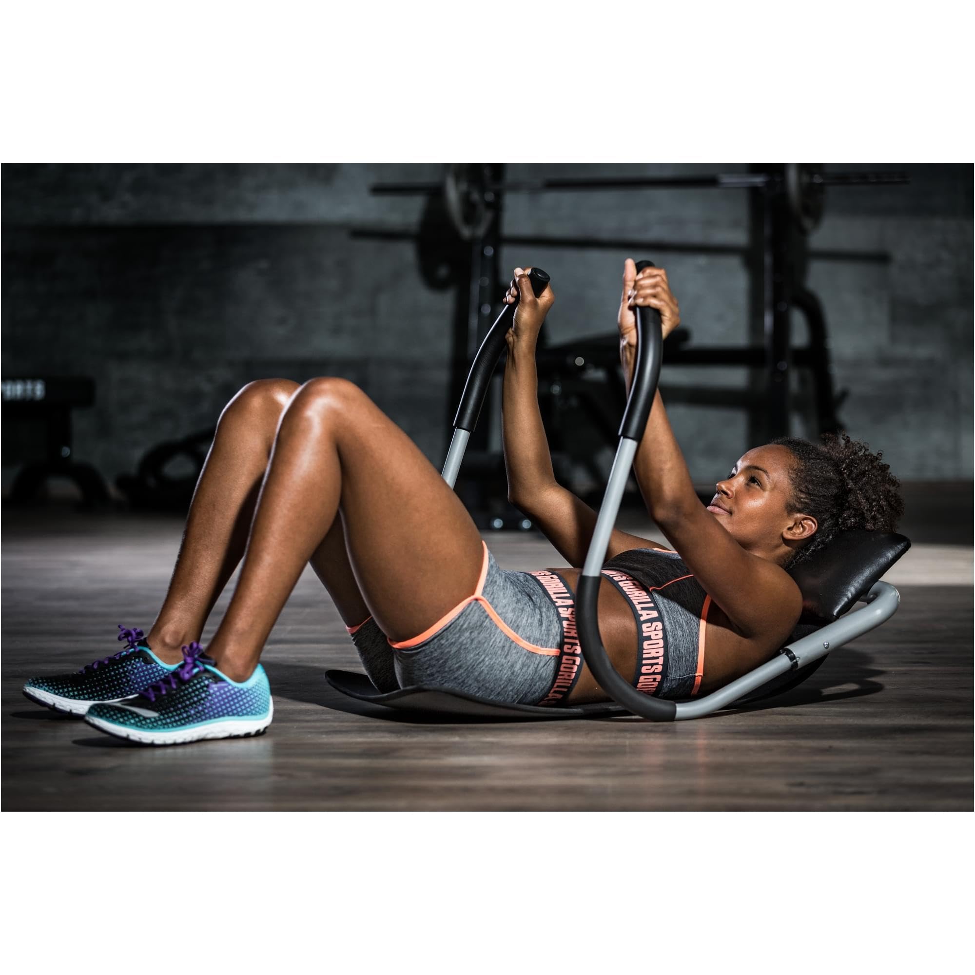 Asiento de Abdominales con Alfombra de Entrenamiento | Plegable, Asas Acolchadas Antideslizantes, Protege la Espalda, Negro/Plata
