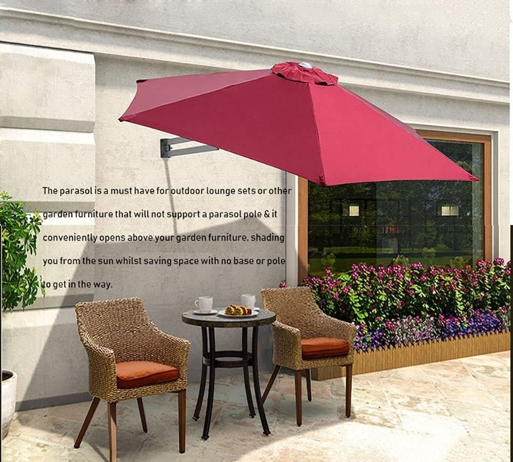 Parasols Wall Mount Patio Umbrella with Aluminium Pole, Outdoor Garden Yard Balcony Tilting Sunshade Umbrella, 8ft / 250cm (Color : Wine Red)