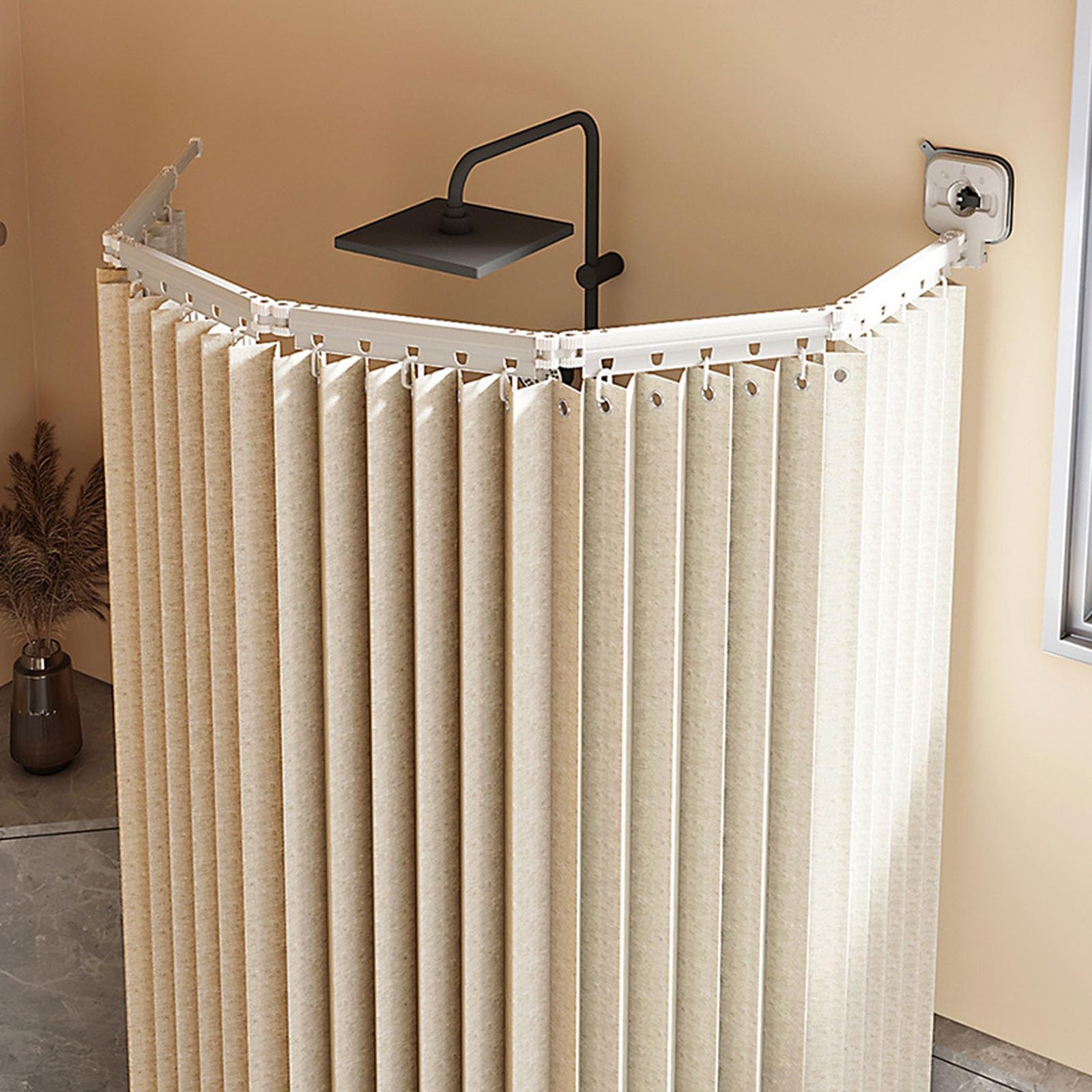 Barra de cortina de ducha plegable de montaje en pared, ajustable, sin taladro, juego de cortina de ducha retráctil para baño, tienda de ropa, vestidores, RV