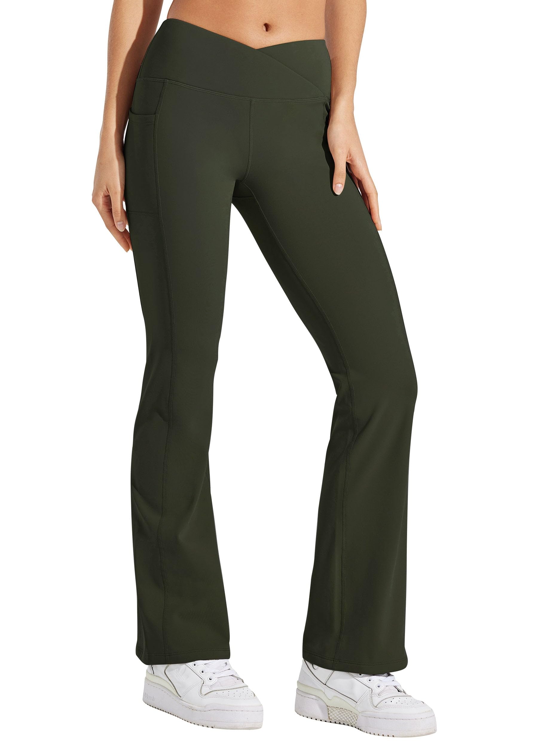WILLIT Pantaloni da donna con imbottitura termica, da yoga, in pile, leggings invernali, caldi, flare, leggings, crossover, impermeabili, a vita alta con tasche
