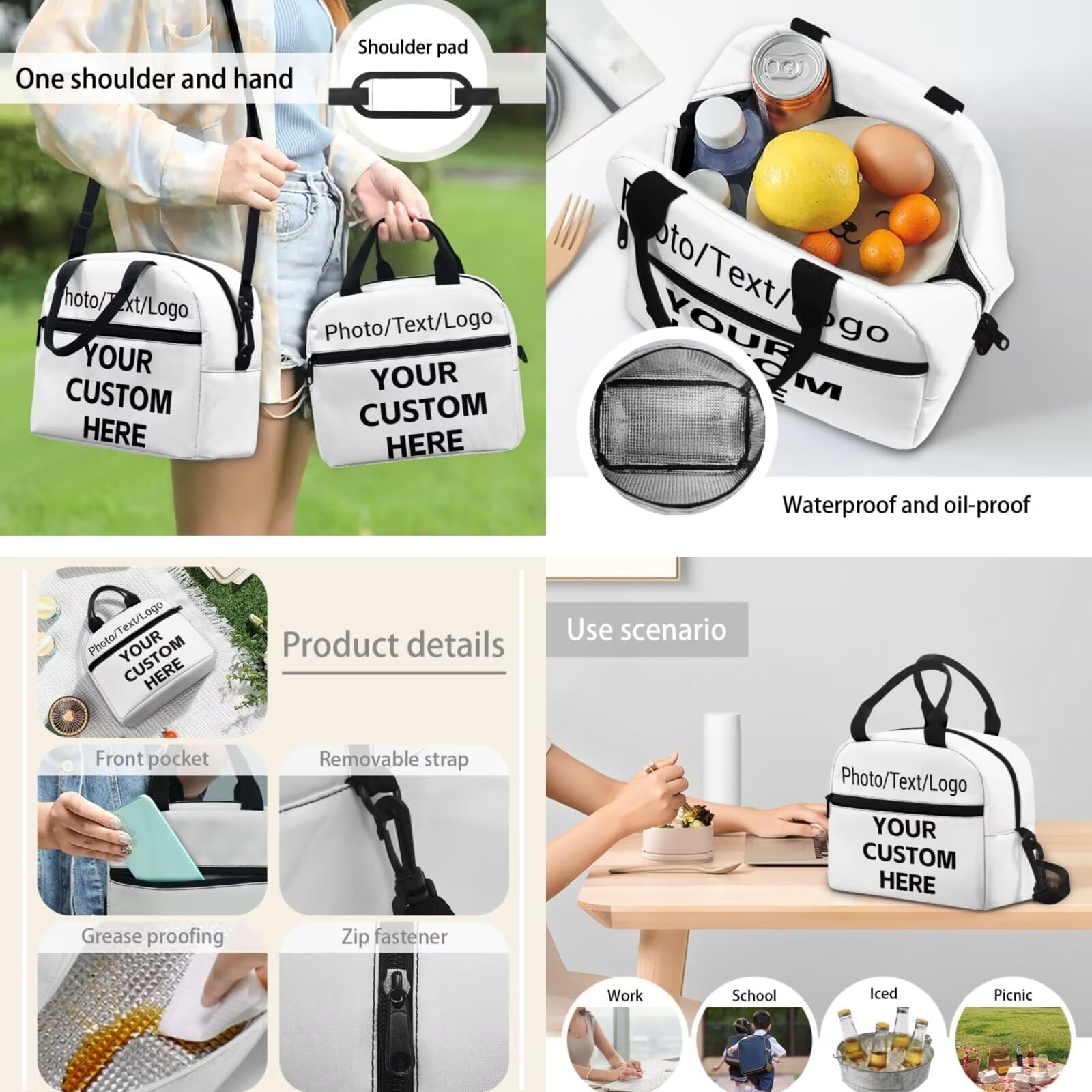 Biyejit Mochila escolar para niños y niñas, con bolsa de almuerzo y estuche para lápices, mochila casual para adolescentes, juego de 3, Imágenes personalizadas con el nombre de tus hijos