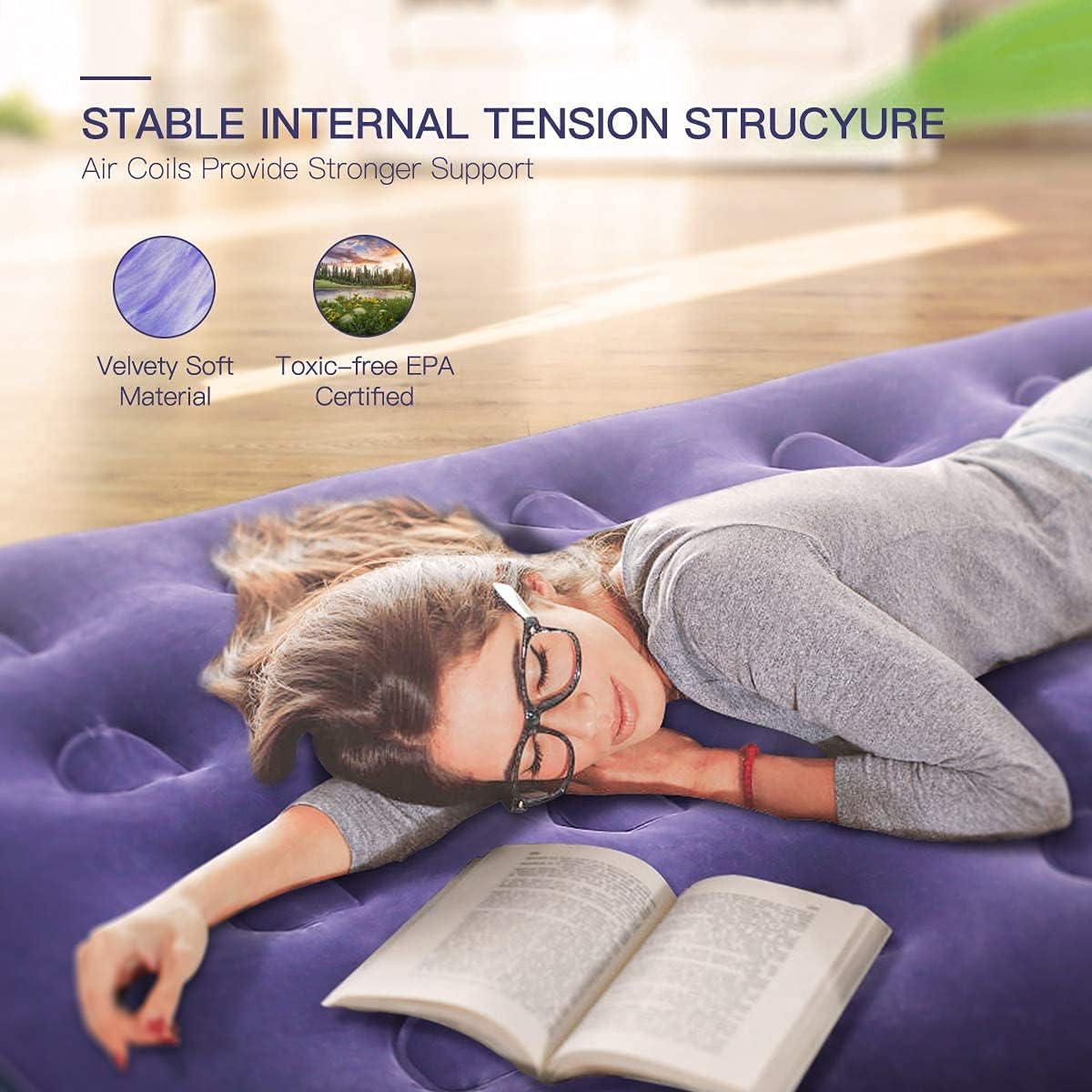 Giftway Twin Size Camping Air Mattress - 9" Raised Inflatable Mattress Portable Comfort Flocked Blow Up Airbed with Patch Kit - Portable Air Bed for Guests/Home/Camping/Travel/Housewarming Gifts : Home & Kitchen