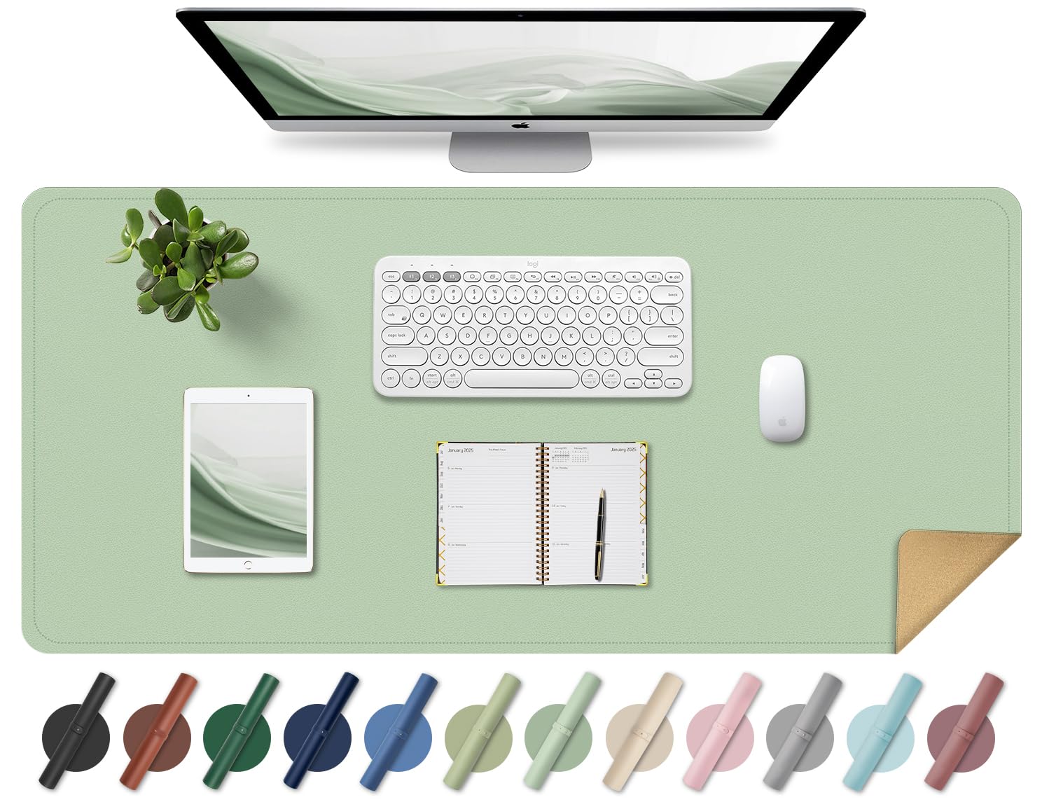 Tappetino Da Scrivania In Pelle BLESWIN 80x40cm - Antiscivolo, Impermeabile, Colore Albicocca - Foto 4