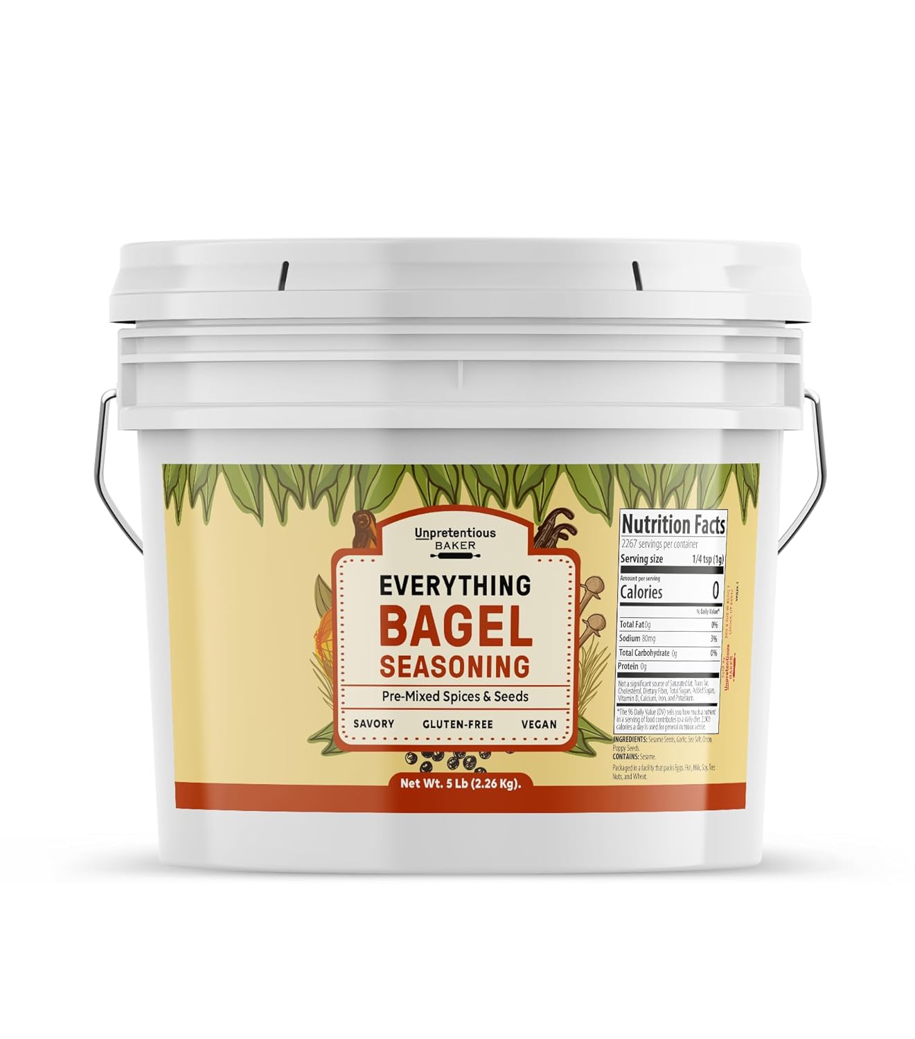 Unpretentious Everything Bagel Seasoning, 1 Gallon Bucket, Add Texture & Flavor to Any Recipe, Mix of Sesame Seeds, Garlic, Onion & Salt (80 Ounce)
