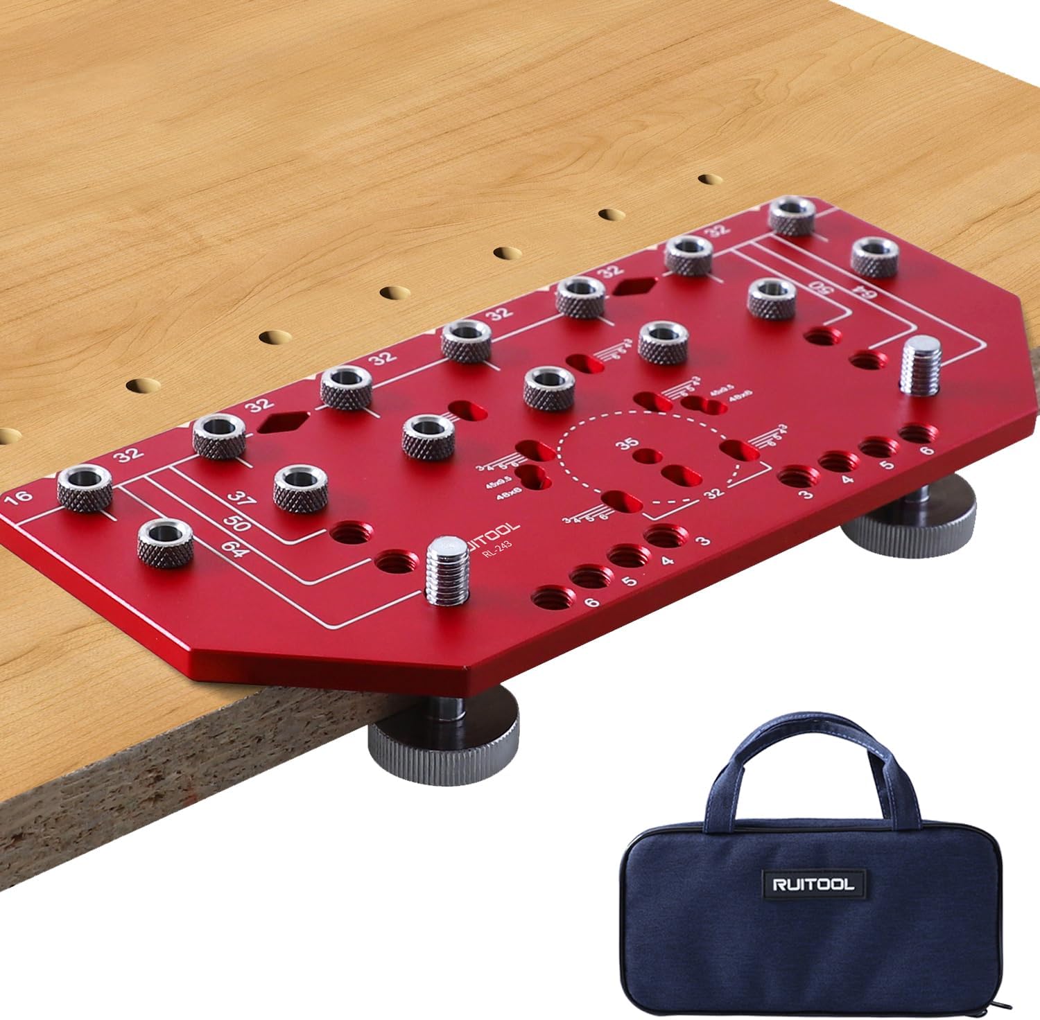 RUITOOL Shelf Pin Jig and Hinge Jig Two-in-One, Self-contained Clamping Function All Metal Shelf Pin Drilling Jig with 1/4" and 5mm Drill Bits, Shelf Jig and Cabinet Hardware Jig Tool Drill Guide
