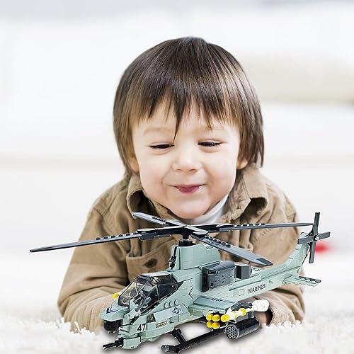 Miniatura 6 de Juegos de construcción de troncos para niños 8-12 597 piezas US AH-1Z helicóptero armado bloques de construcción juguetes para niños y adultos