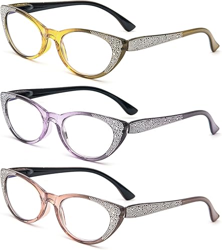 Paquete de 3 lentes de lectura para mujer, lentes de bloqueo de luz azul, diseño de moda, para lectores de computadora, bisagras de resorte