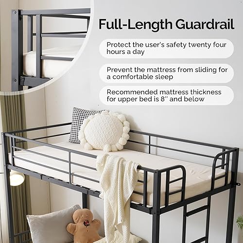 Miniatura 4 de VINGLI - Estructura de litera metálica individual sobre individual con luces LED, escalera antideslizante, barandilla de longitud completa, estación