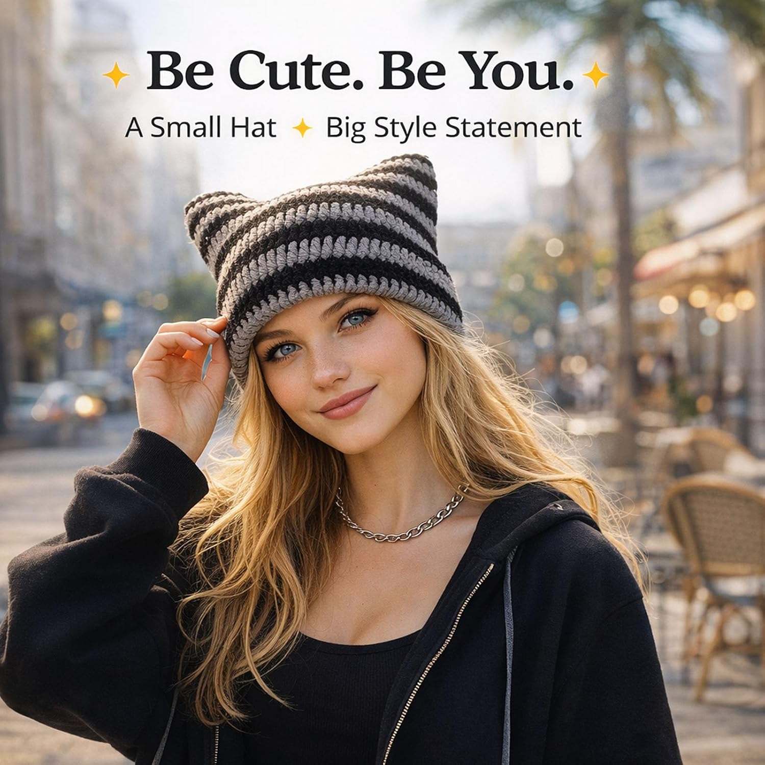 Cat Ear Beanie for Women Crochet Knit Slouchy Beanie Y2K Aesthetic Winter Hat Cute Grunge Soft Girl Vintage Warm Hat