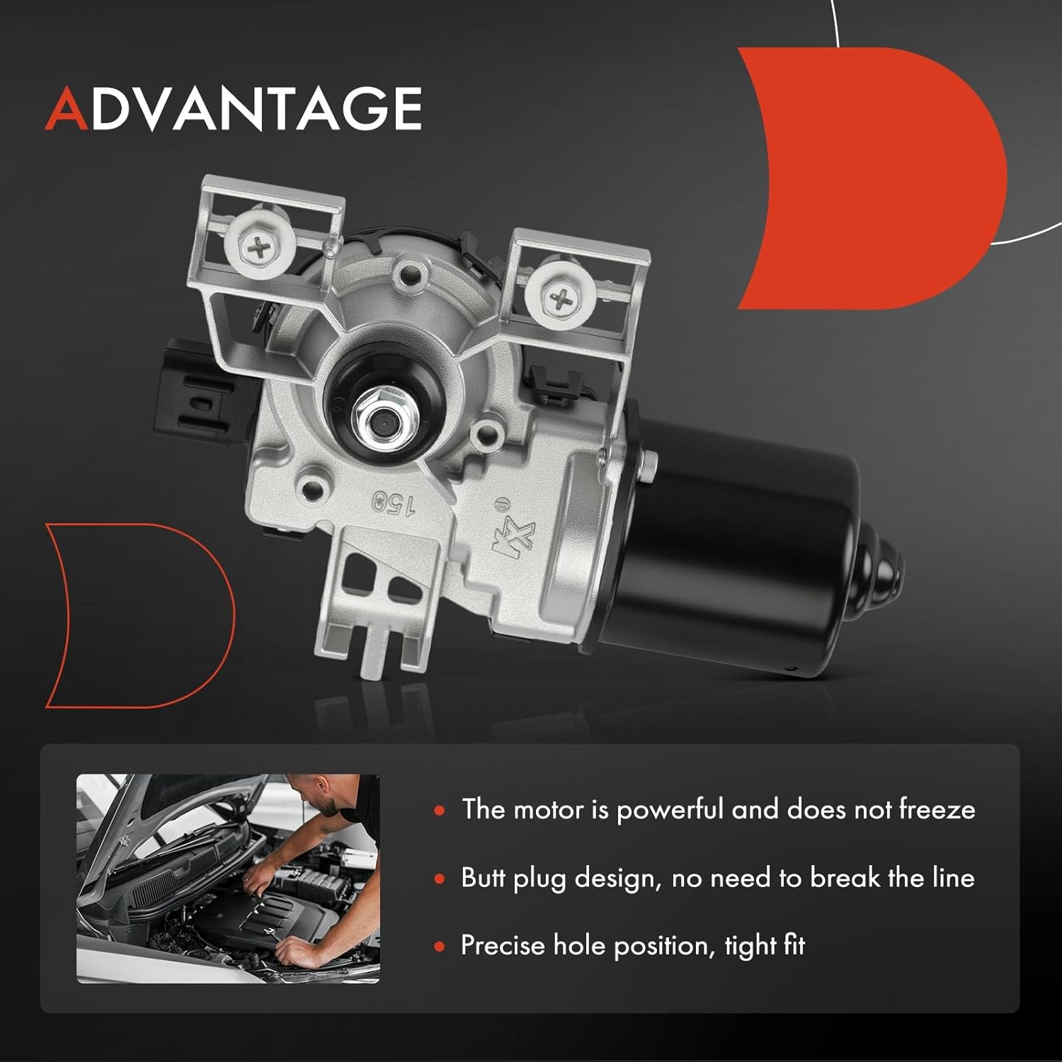 A-Premium Front Windshield Wiper Motor Compatible with Hyundai Accent 2018-2022, Ioniq 2017-2022 & Kia Rio 2018-2023, 5-Pin