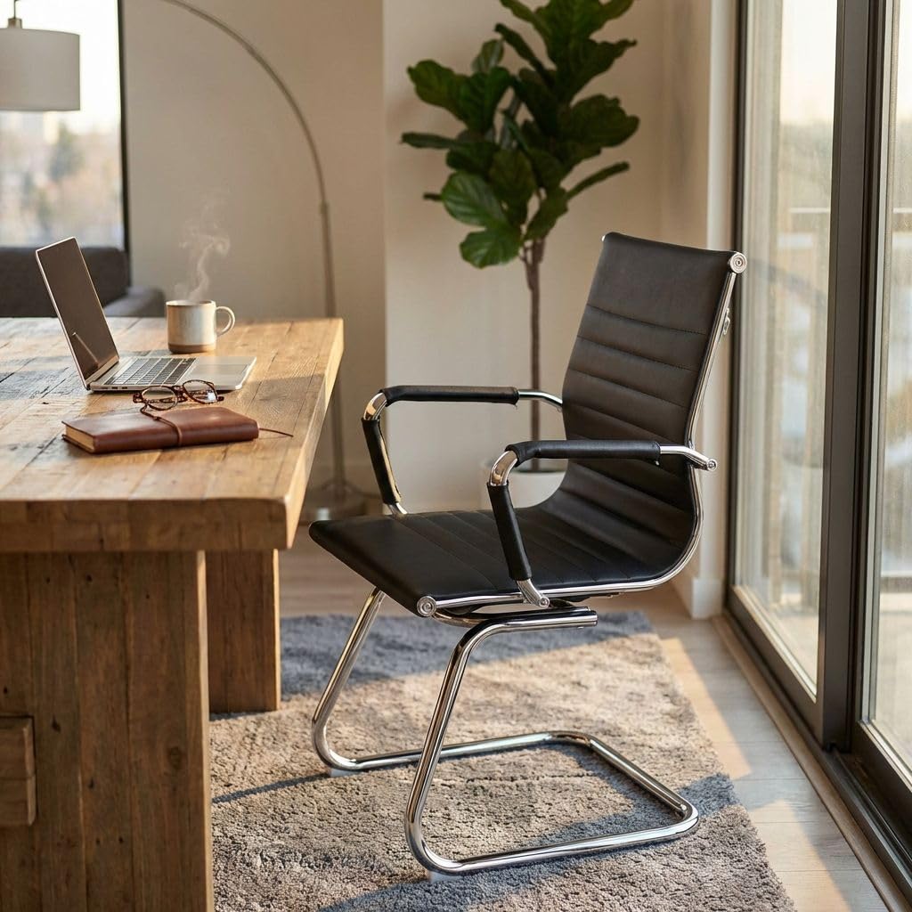 milani home - sedia da ufficio ergonomica con braccioli, poggiatesta e supporto lombare, in ecopelle nera, girevole regolabile, nero