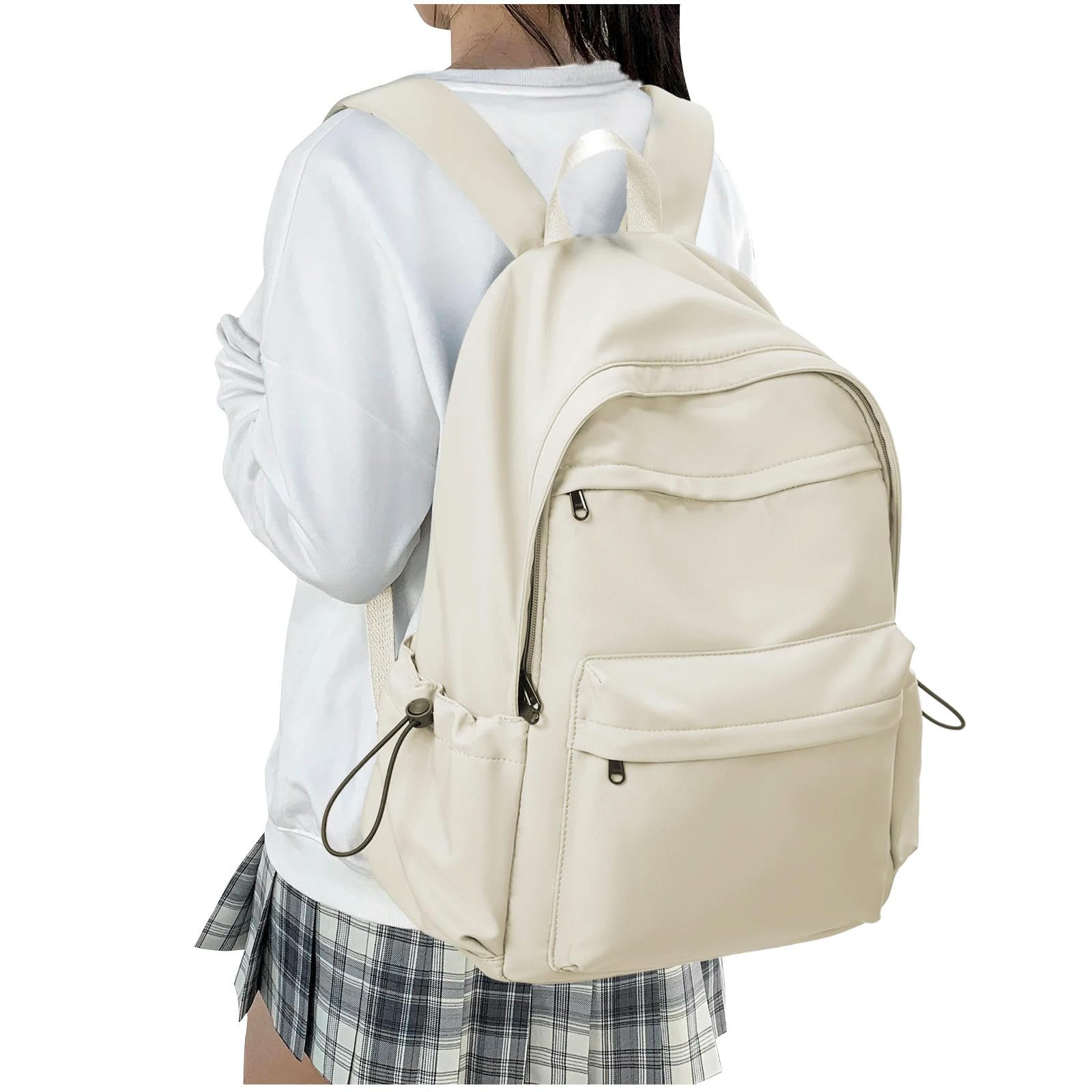 Zaino da Viaggio Universitario Casuale Grande capacità Leggero per Studenti della Scuola Superiore Zaini Scolastici Adolescenti Adatti al Laptop 14 Pollici-Beige