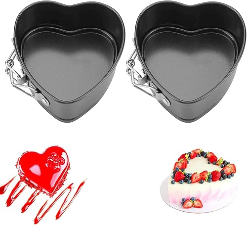 Molde para tartas en forma de corazón, 2 piezas, moldes de acero al carbono para hornear con base extraíble, molde antiadherente para tartas de queso