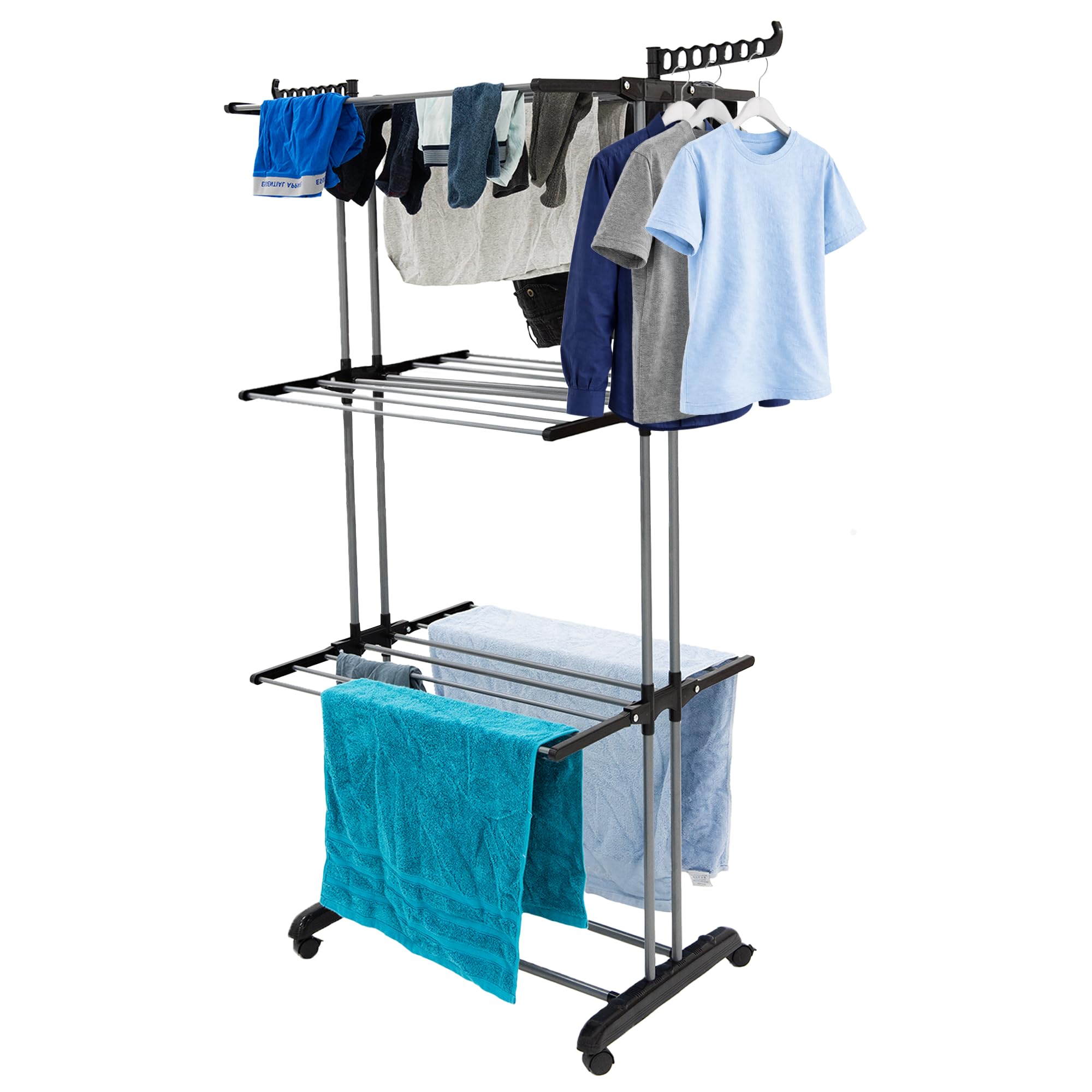Libbi Lou 4 Tier Clothes Airer Movable and Lockable Wheels Laundry Rack for Indoor Outdoor with Foldable Wings