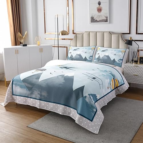 Miniatura 2 de Juego de edredón de dibujos animados de avión para niños, tamaño individual, lindo juego de ropa de cama de avión para niños y adolescentes,