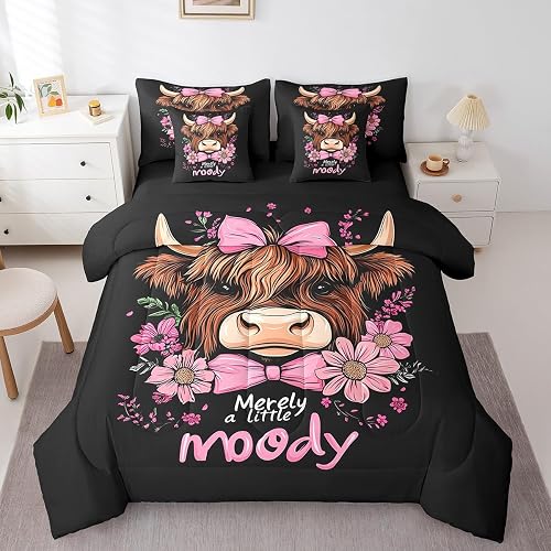 Feelyou Cute Highland Cow Comforter Set with Sheets 7 Piece 