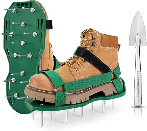 Ohuhu Zapatos aireadores de césped con pala de acero inoxidable, zapato de aireación de instalación libre con correas de gancho y bucle, sandalias