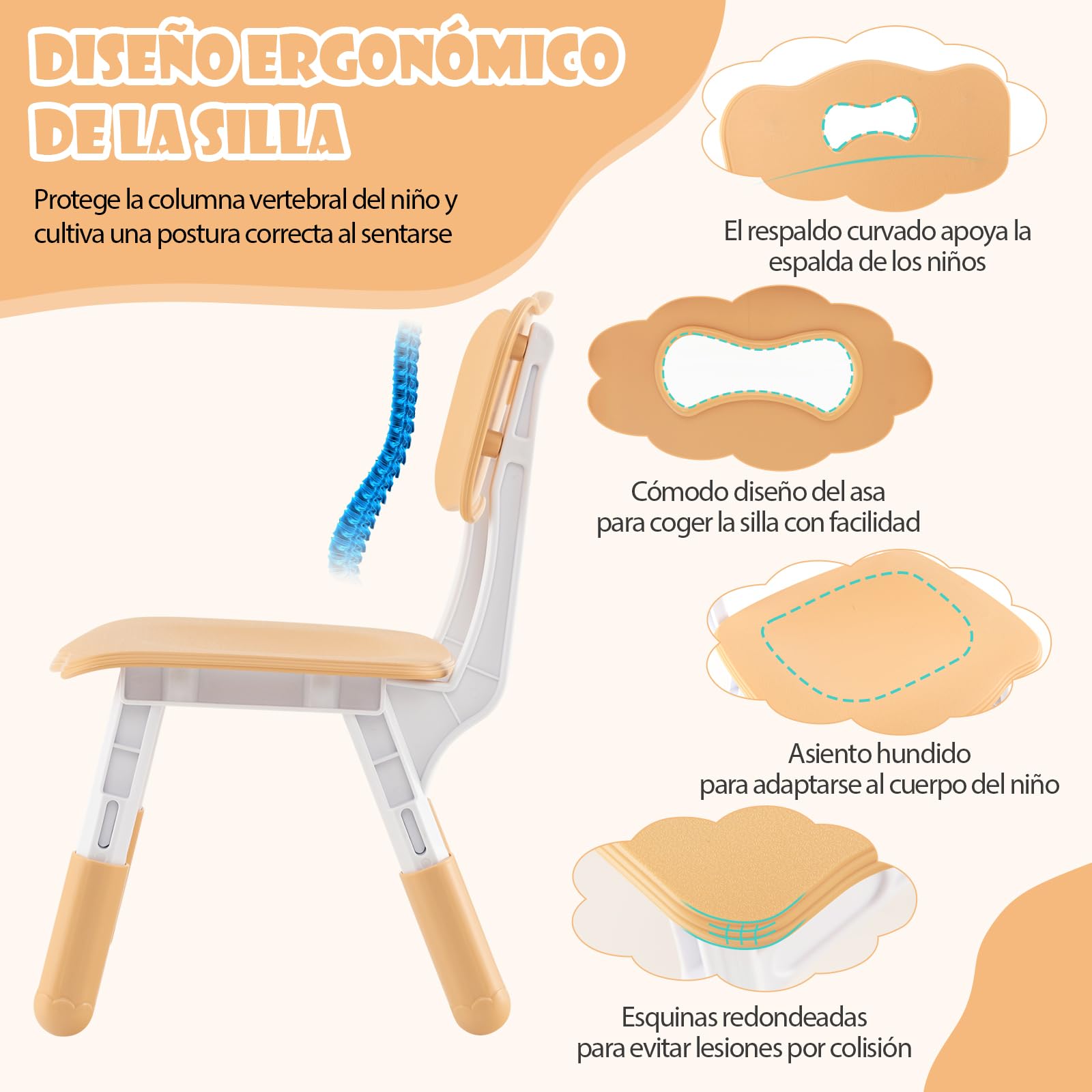 GOPLUS Juego de Mesa Infantil con 4 Sillas, Escritorio Infantil y Sillas Regulables en Altura con Bandeja para Graffiti, Mesa de Dibujo para Niños y Niñas de 2+ Años, Capacidad 50 KG (Natural)