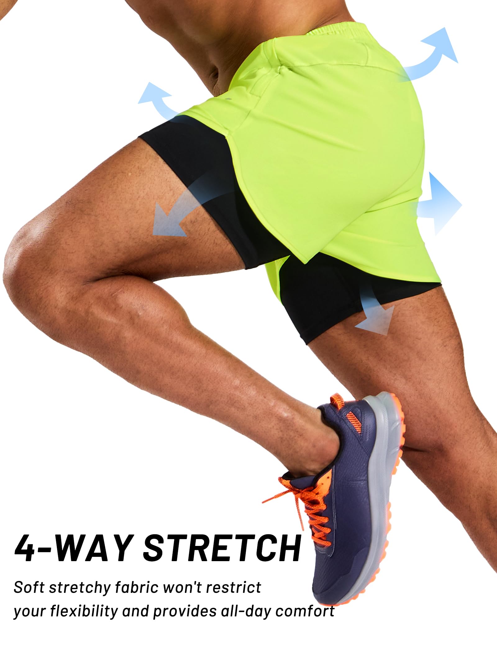 MIER Short de course 2 en 1 pour homme à séchage rapide avec doublure de compression, 3 poches zippées
