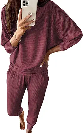 PRETTYGARDEN Women's Fall 2 Piece Lounge Set Long Sleeve Tops Ribbed Pants Spring Matching Sweatsuit Travel Outfits Clothes