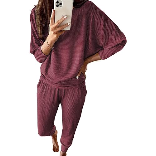 PRETTYGARDEN Women's Fashion Outfits 2 Piece Sweatsuit Solid Color Long Sleeve Pullover Long Pants