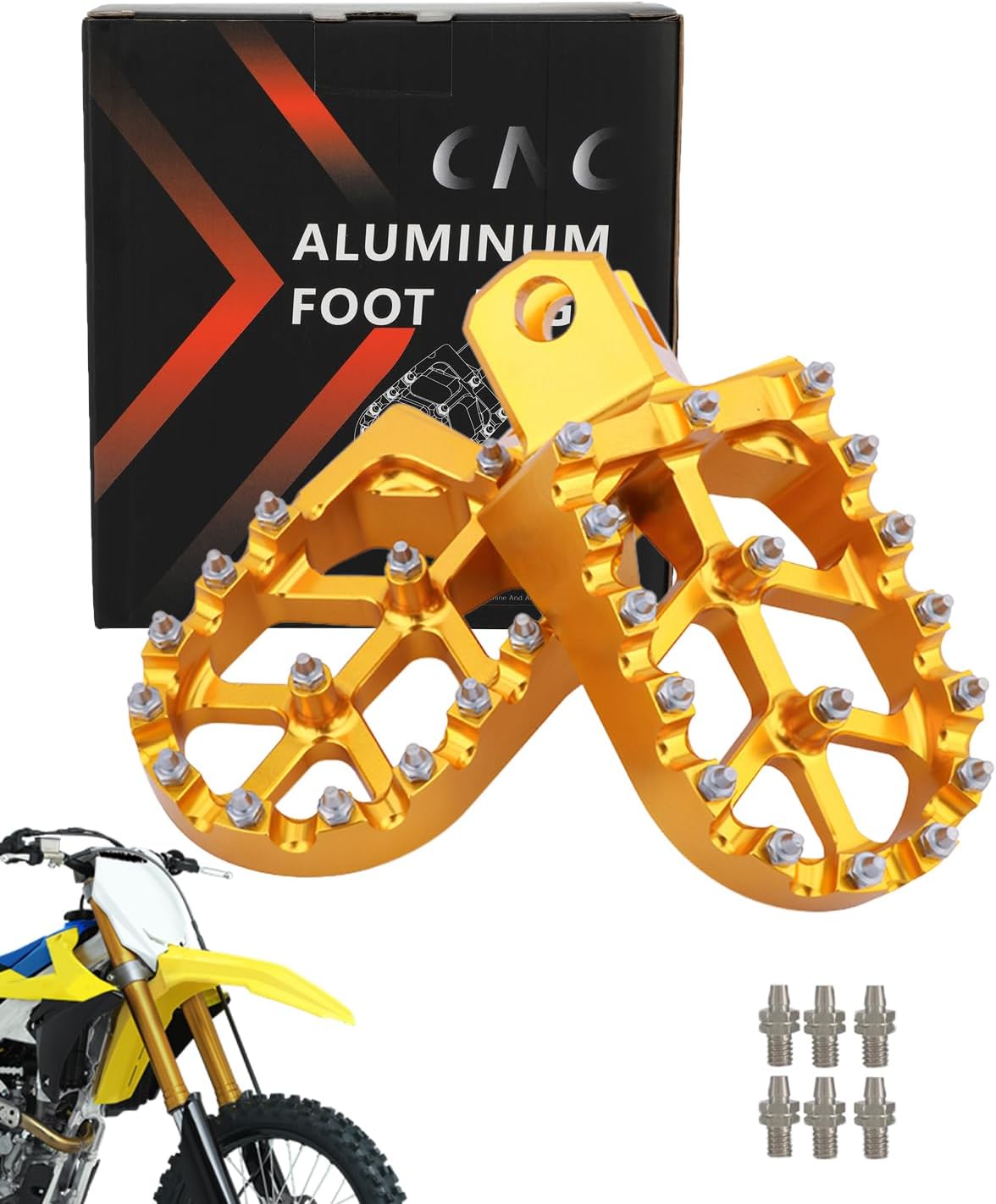 Dirt Bike Foot Pegs Footpegs Rest Pedals for RM125, RM250, RM250Z, RMX250, DR-Z400, DR-Z400E, DR-Z400S, DR-Z400SM, Gold