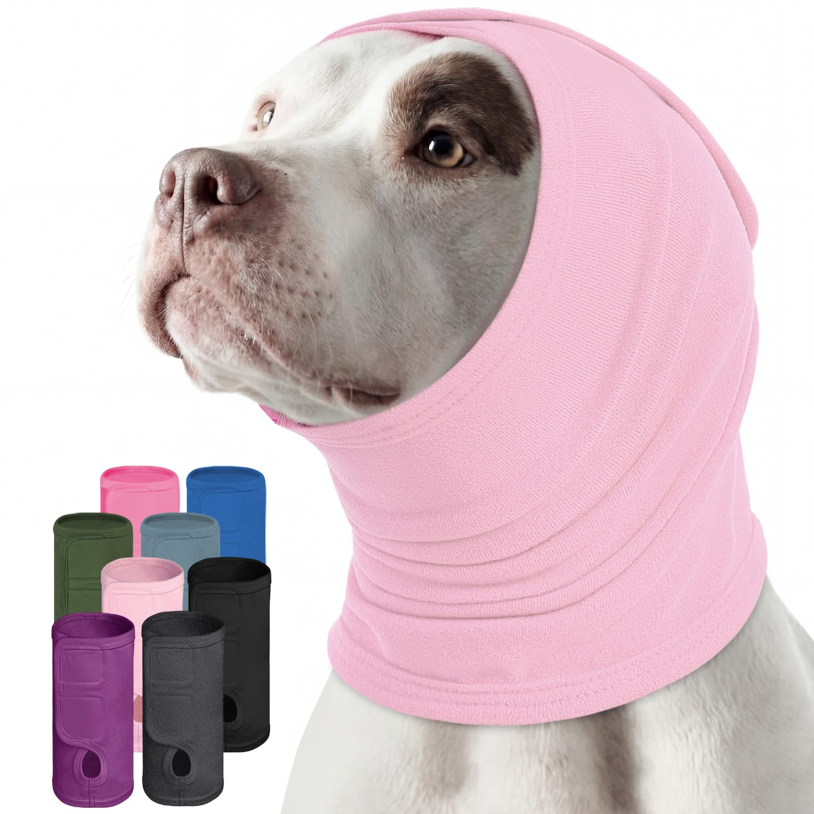 AOFITEE Dog Calming Hoodie, Soft Dog Ear Muffs Noise Protection for Anxiety Relief, Adjustable No Shake Ear Wraps for Dogs Noise Protection Head Wrap for Firework, Grooming, Thunderstorms, Pink L