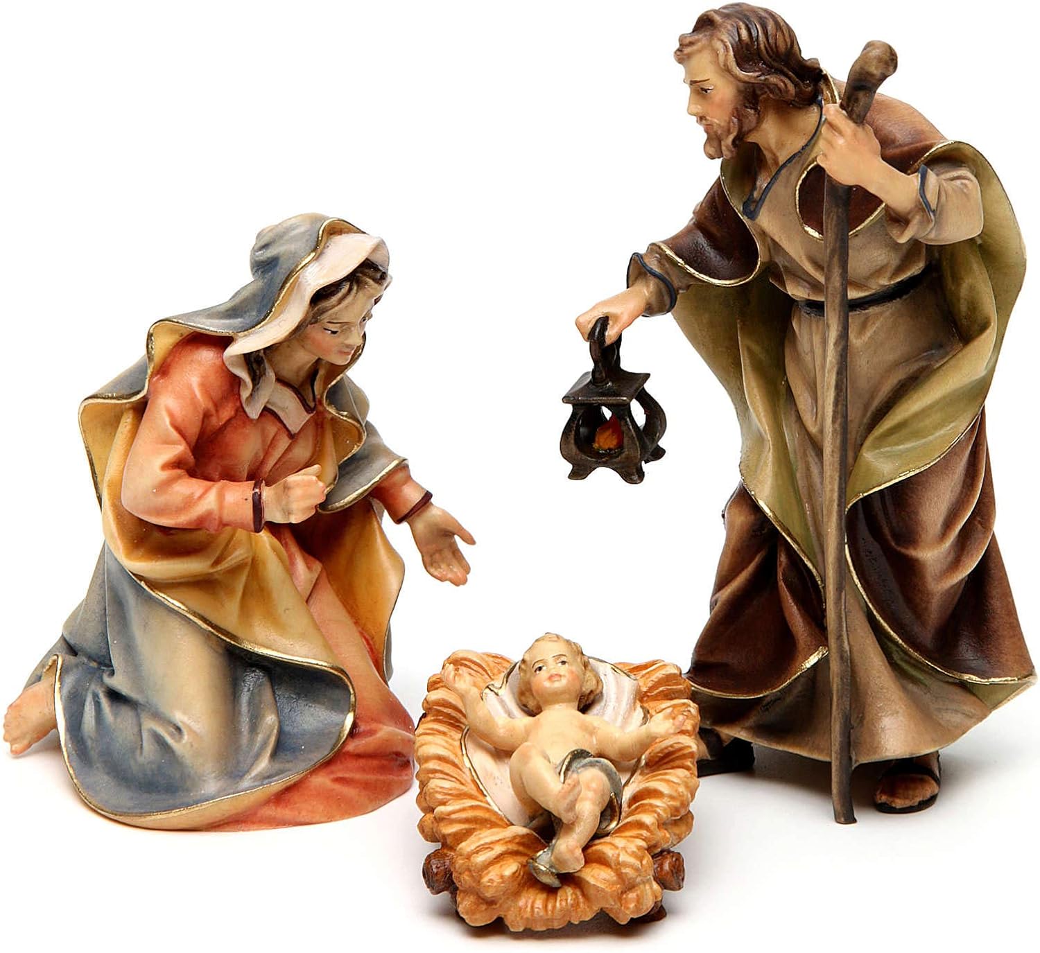 Holy Family Figurines, 12 cm Original Nativity Model, in Painted Valgardena Wood