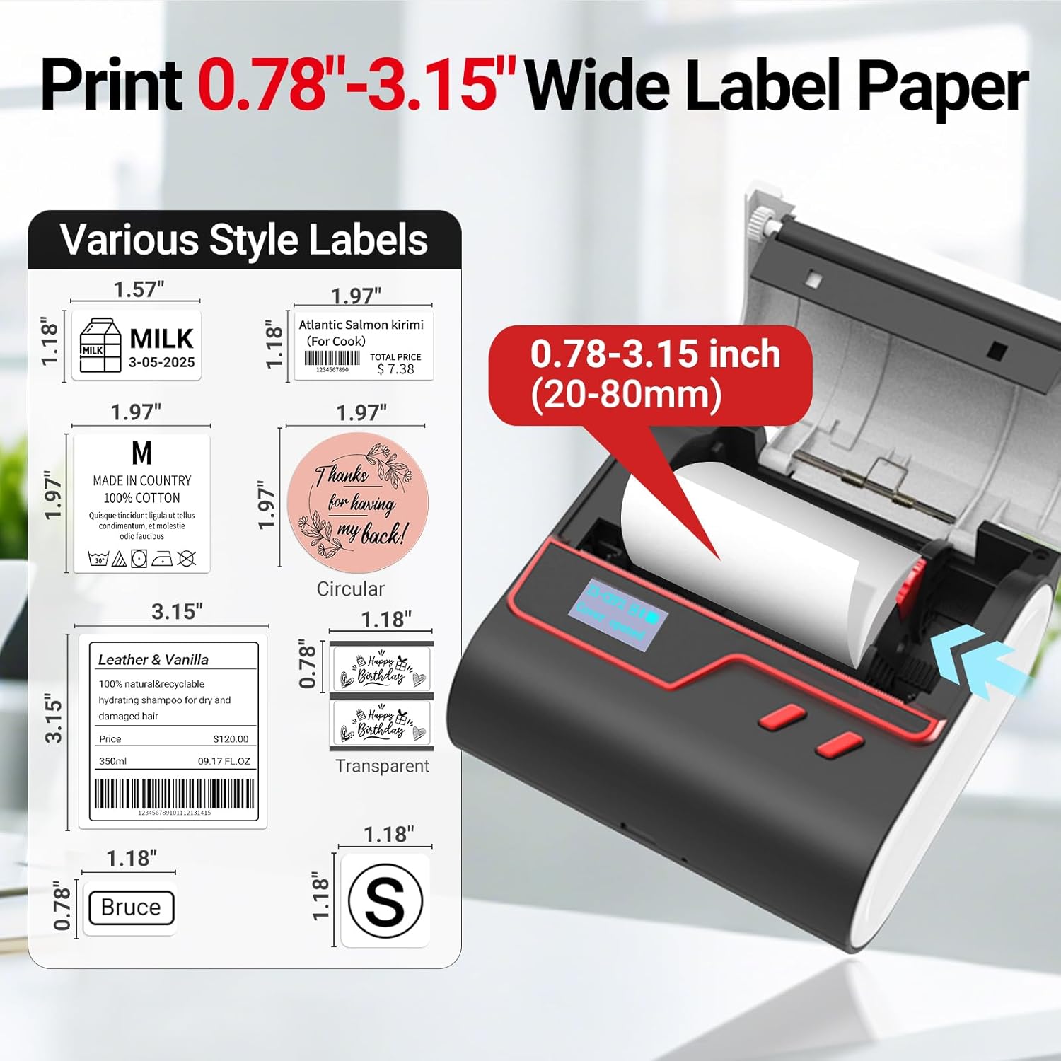 ORGBRO Z3 Label Maker Machine with Tape, 2-3 Inch Bluetooth Thermal Label Printer, Portable Sticker Printer for Small Business Office Home Organization Barcode Address, Compatible with Phones & PC