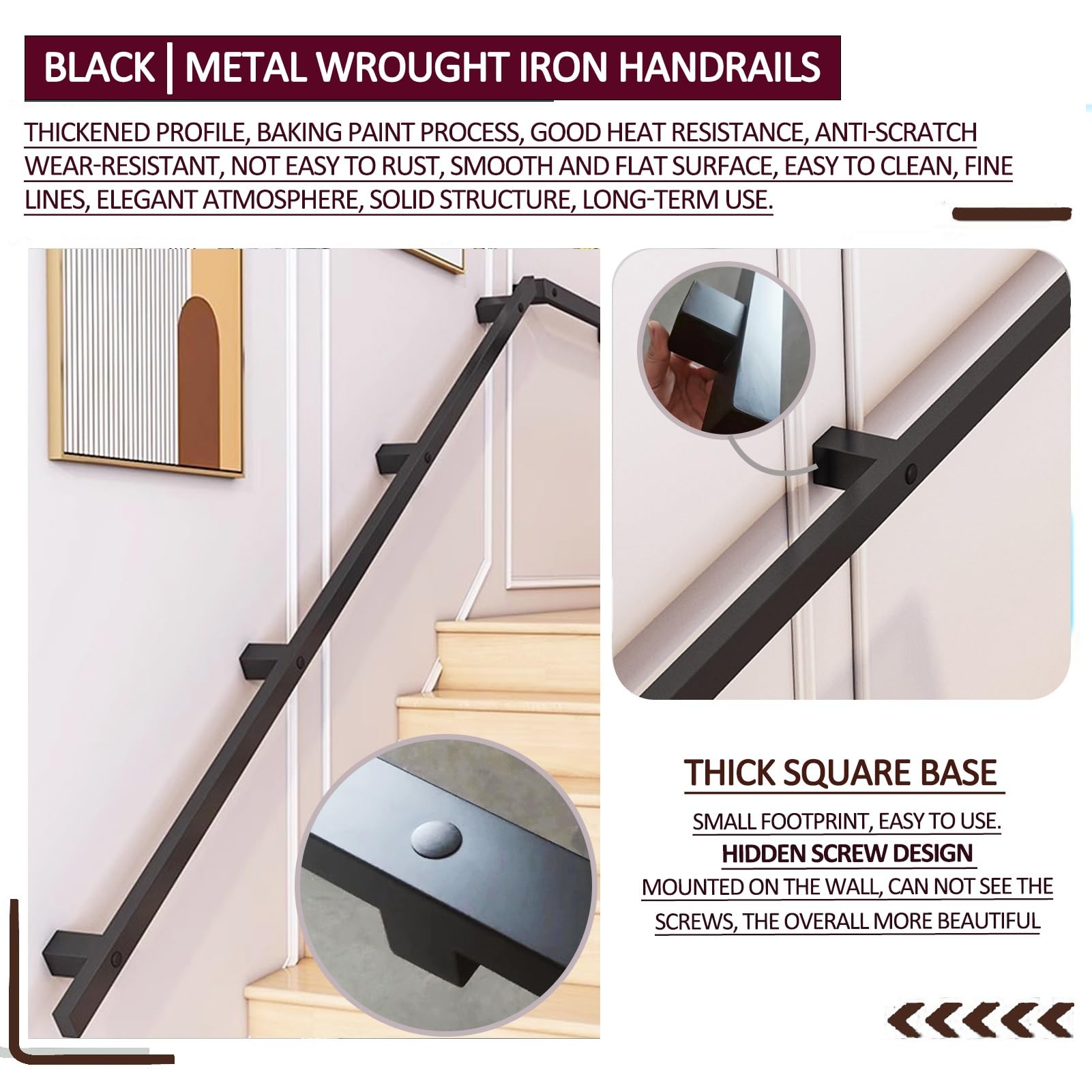 Stabiles Eisen für Treppen – 180 cm Treppengeländer-Set mit Wandhalterungen und Metallschrauben – langlebig, verstellbare Unterstützung für sicheres Klettern und Absteigen