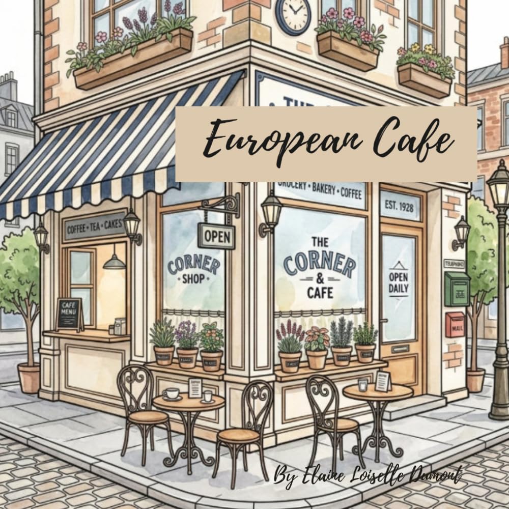 European Sidewalk Cafés: Cozy Street & Charming Terraces – An Adult Colouring Book for Relaxation` (The European Lifestyle Colouring Series)