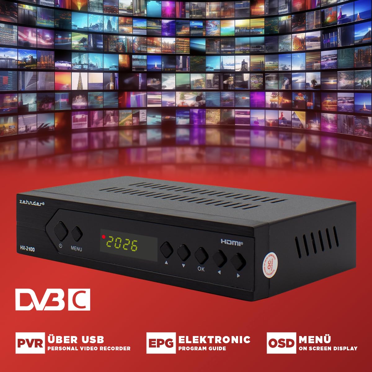 Zehnder HX 2100 Full HD Kabel Receiver DVB-C mit PVR Aufnahmefunktion SCART USB