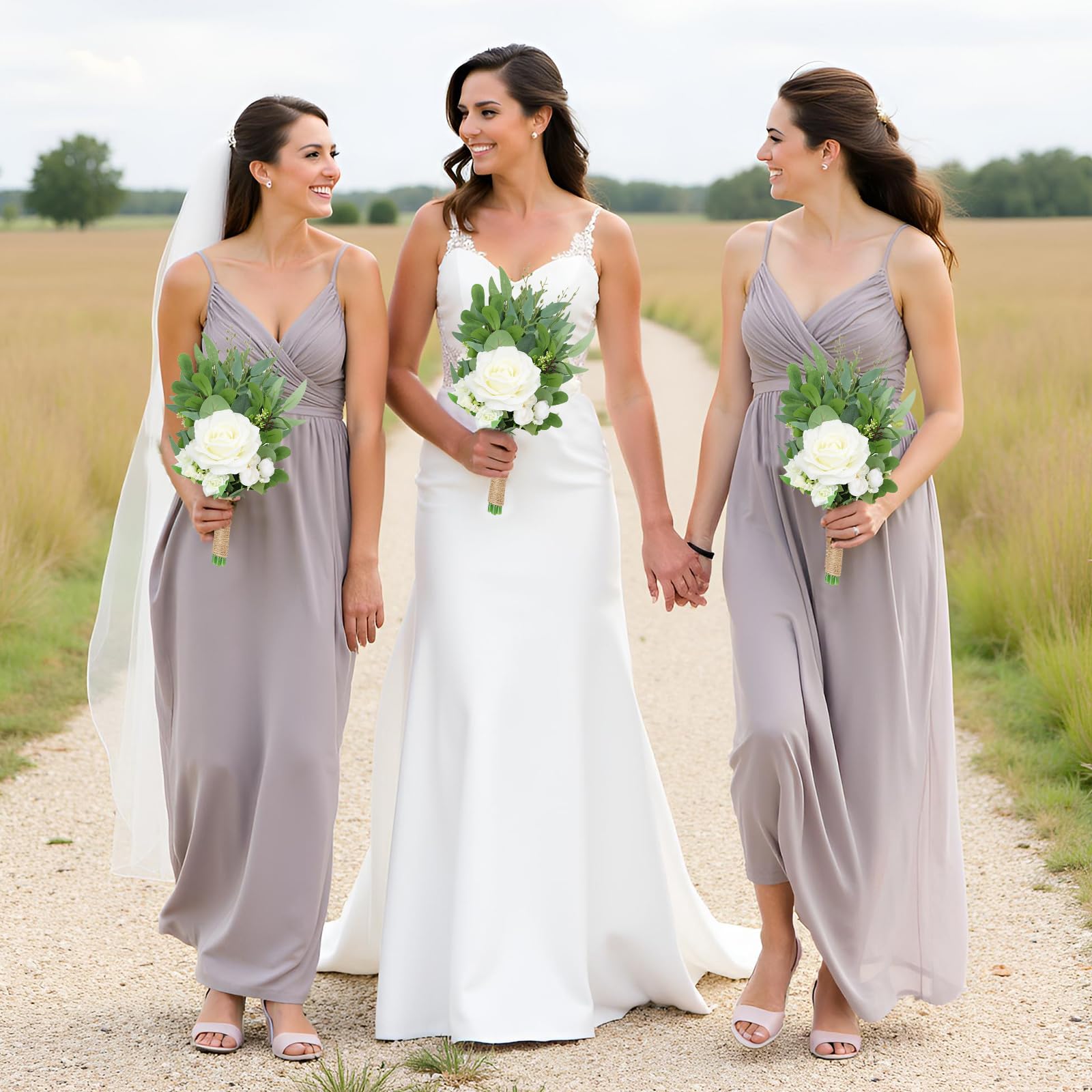 SEMONONIA ブライズメイドブーケ - 6個パック ボーホーブルー造花ブーケ 素朴な結婚式 小さな花のセンターピース 結婚プロポーズ パーティー パープル ブライドメイド ブーケ 6個セット - 7インチ 造花 ブライド