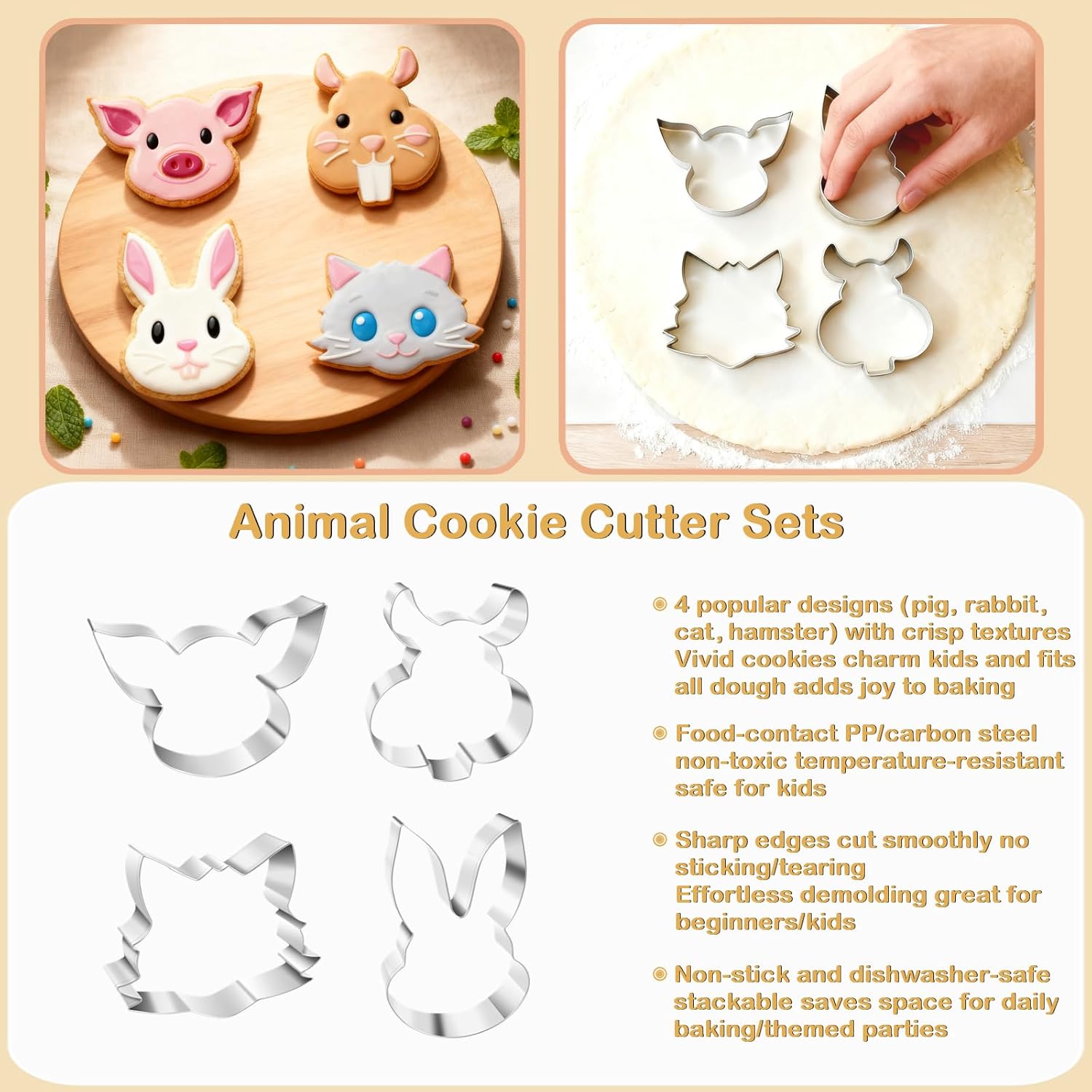 4 Piece Animal Cookie Cutters for Kids, 3.5" Large Cute Cookie Cutters Set with Hamster, Cat, Pig, Rabbit for Animal Birthday Party Supplies - Image 8