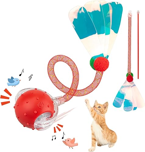 Miniatura 11 de Combo de bolas de juguete interactivas rojas y verdes para gatos – Juguetes automáticos para gatos en movimiento ágil con 4 accesorios de cola
