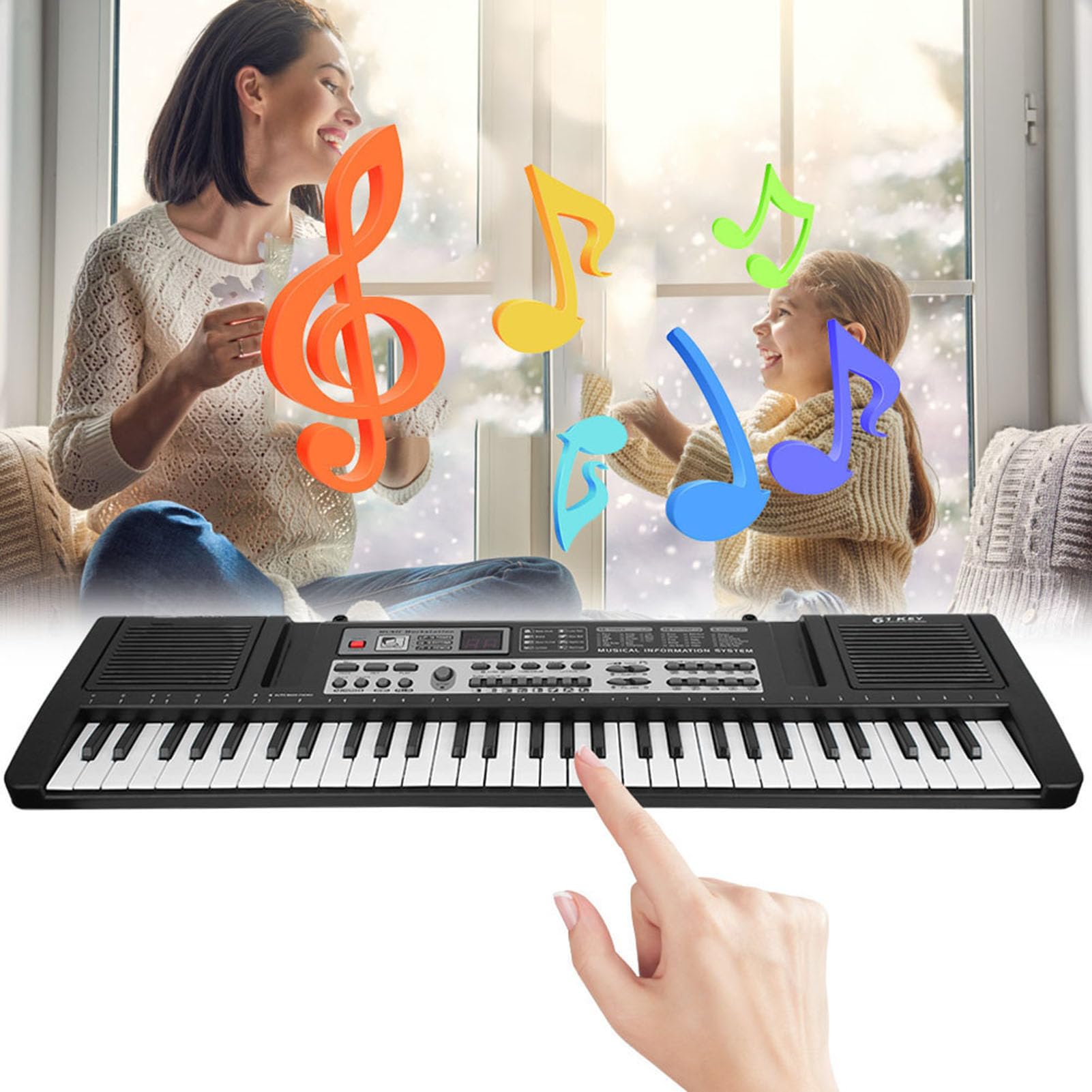 Generic Mini Tastiera Elettronica Giocattolo a 61 Tasti con Microfono per Bambini, Pianoforte Digitale Portatile con a Doppio Altoparlante, Strumento Musicale Educativo per Bambini Sopra i 5 Anni