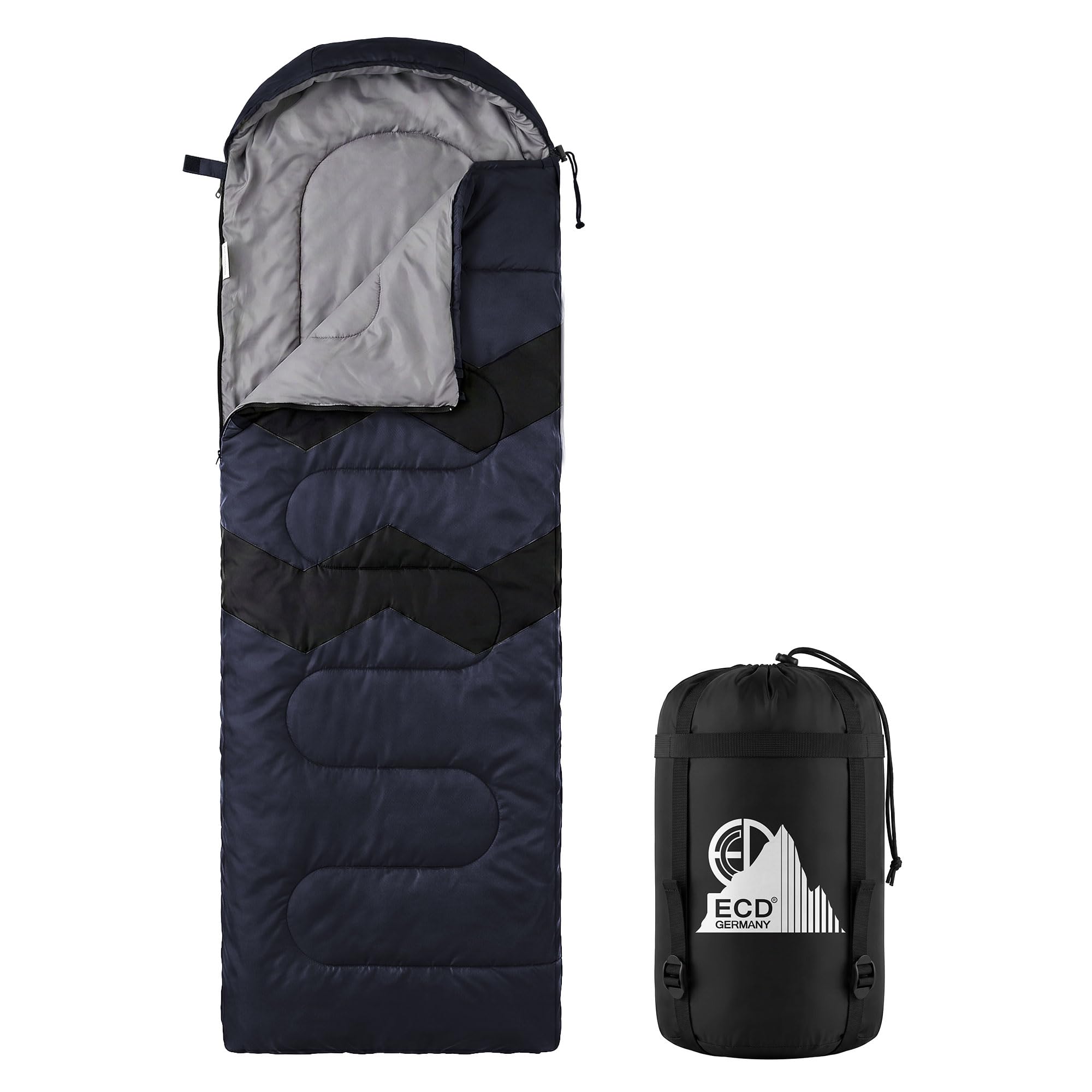 ECD Germany Sac de Couchage Adulte pour Camping Kaki/Bleu Foncé 210 cm, Matériel Léger Chaud et Compact, Portable de 3 Saisons Extérieur, pour Randonnée Voyage ou Tente, avec Housse de Transport