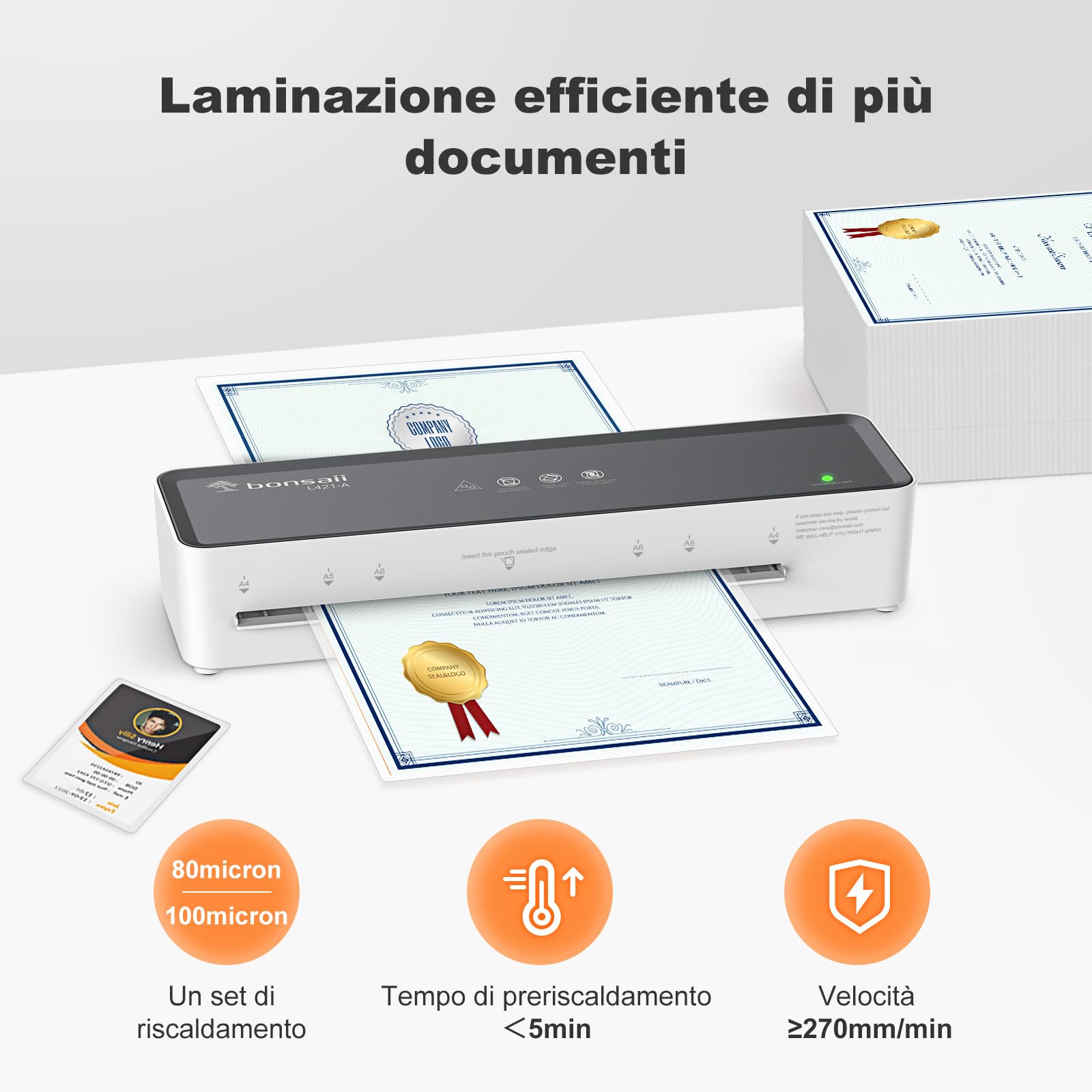 Bonsaii L421-A Plastificatrice A4 80-100 micron 5 fogli pellicola laminazione