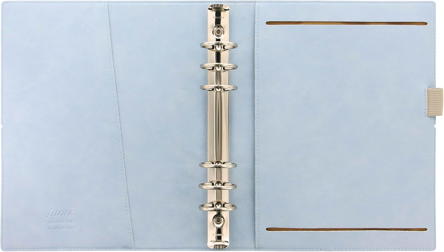 Filofax ドミノ ソフトオーガナイザー A5サイズ ペールブルー 滑らか レザールック グレイン効果 触覚 6つのリング 週間