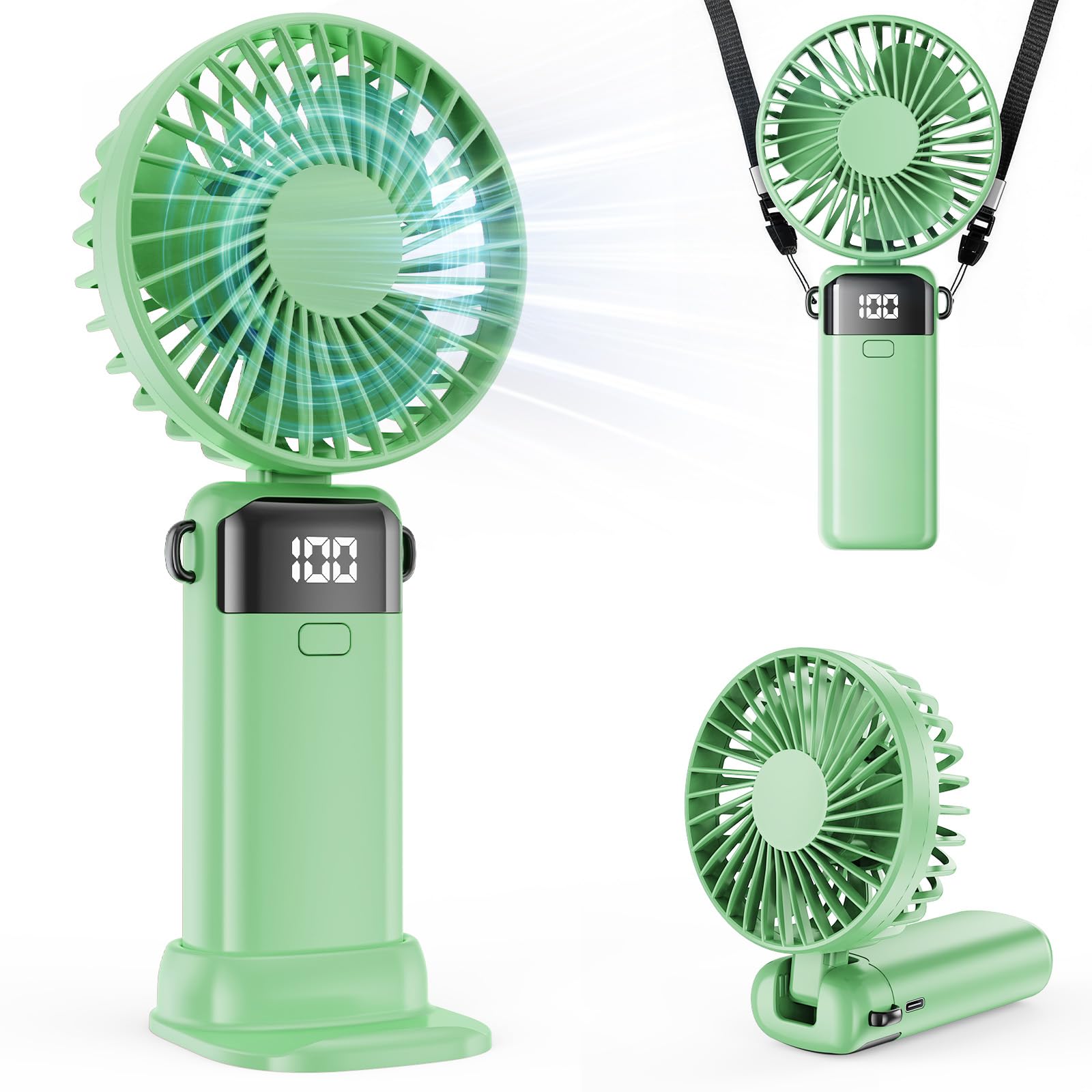 SHAWE Portable Handheld Fan, Hand Held Mini USB Rechargeable Fans with 5 Speeds, LED Display, Foldable Desk Fan Personal Small Desktop Fans for Home Office Bedroom Outdoor Travel