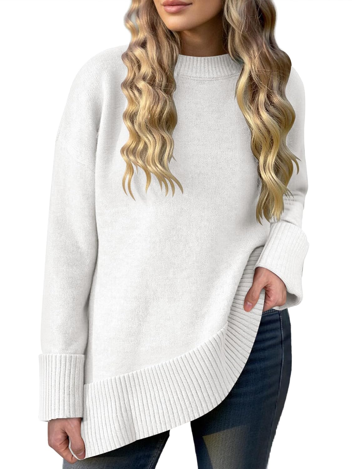 Caracilia Womens Oversized Sweaters 2025 Fall Long Sleeve Loose Knit Casual Chunky Pullover Sweater