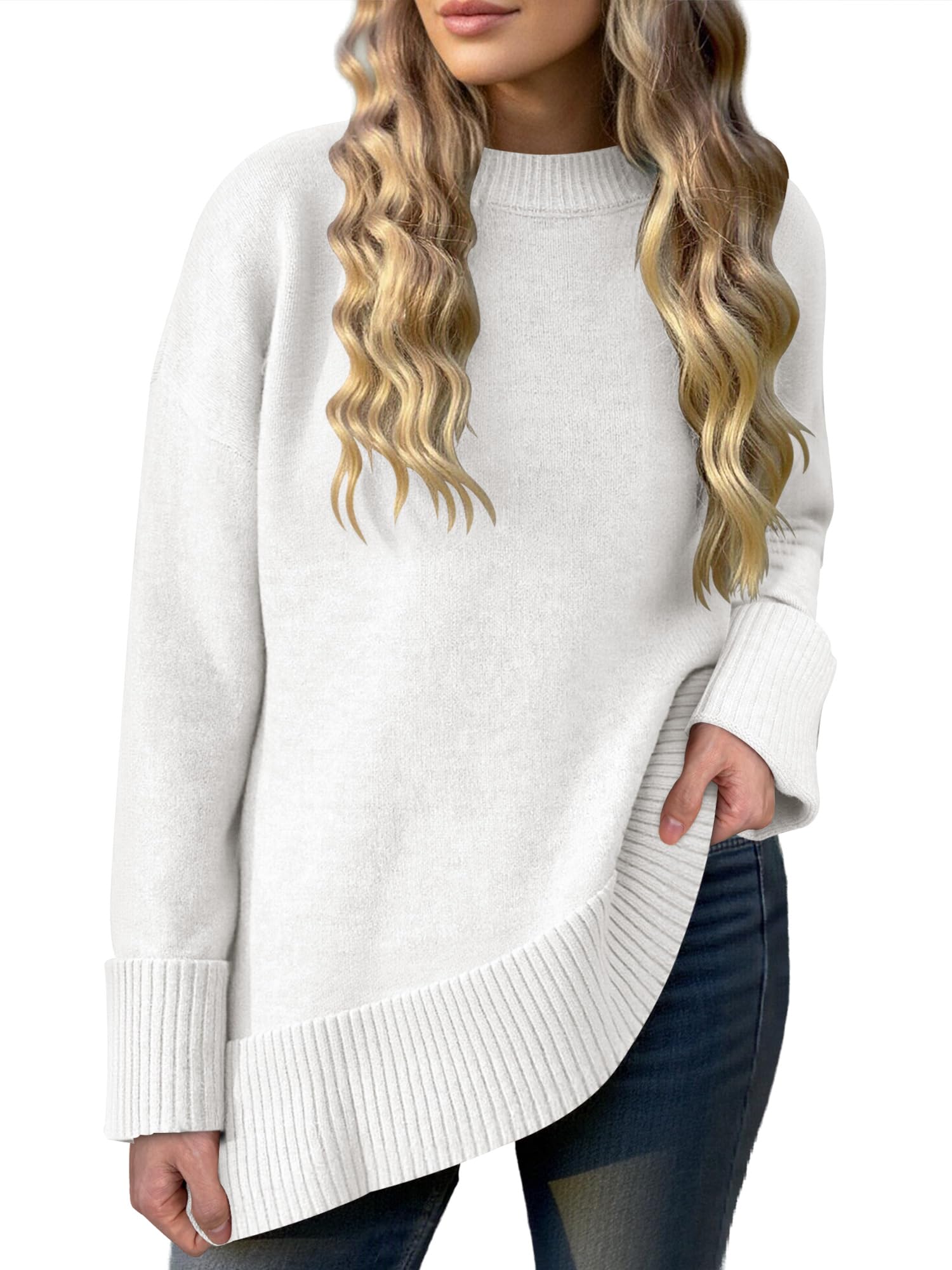Caracilia Womens Oversized Sweaters 2025 Fall Long Sleeve Loose Knit Casual Chunky Pullover Sweater