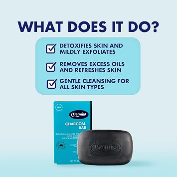 Dermisa Detoxifying Charcoal Bar Soap with Activated Charcoal, Coconut Oil and Shea Butter - Deep Pore Cleansing and Acne Treatment Soap for All Skin Types, 3.0 oz, Pack of 2