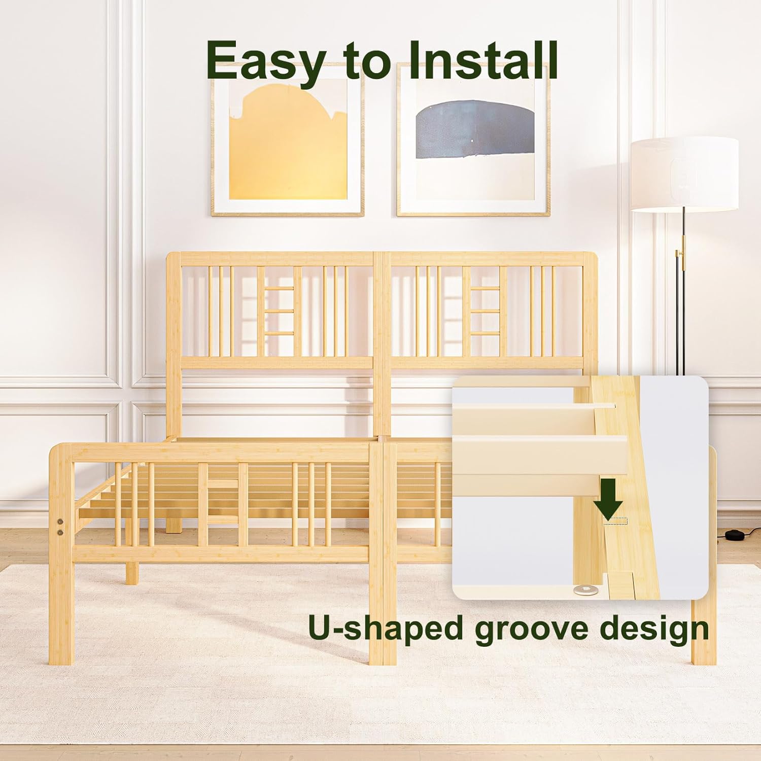 Breezehome 12 Inch High Solid Bamboo Wood King Size Bed Frame with Headboard and Footboard, Platform King Bed Frame with Metal Slats, No Box Spring Needed, Easy to Assemble, Sturdy